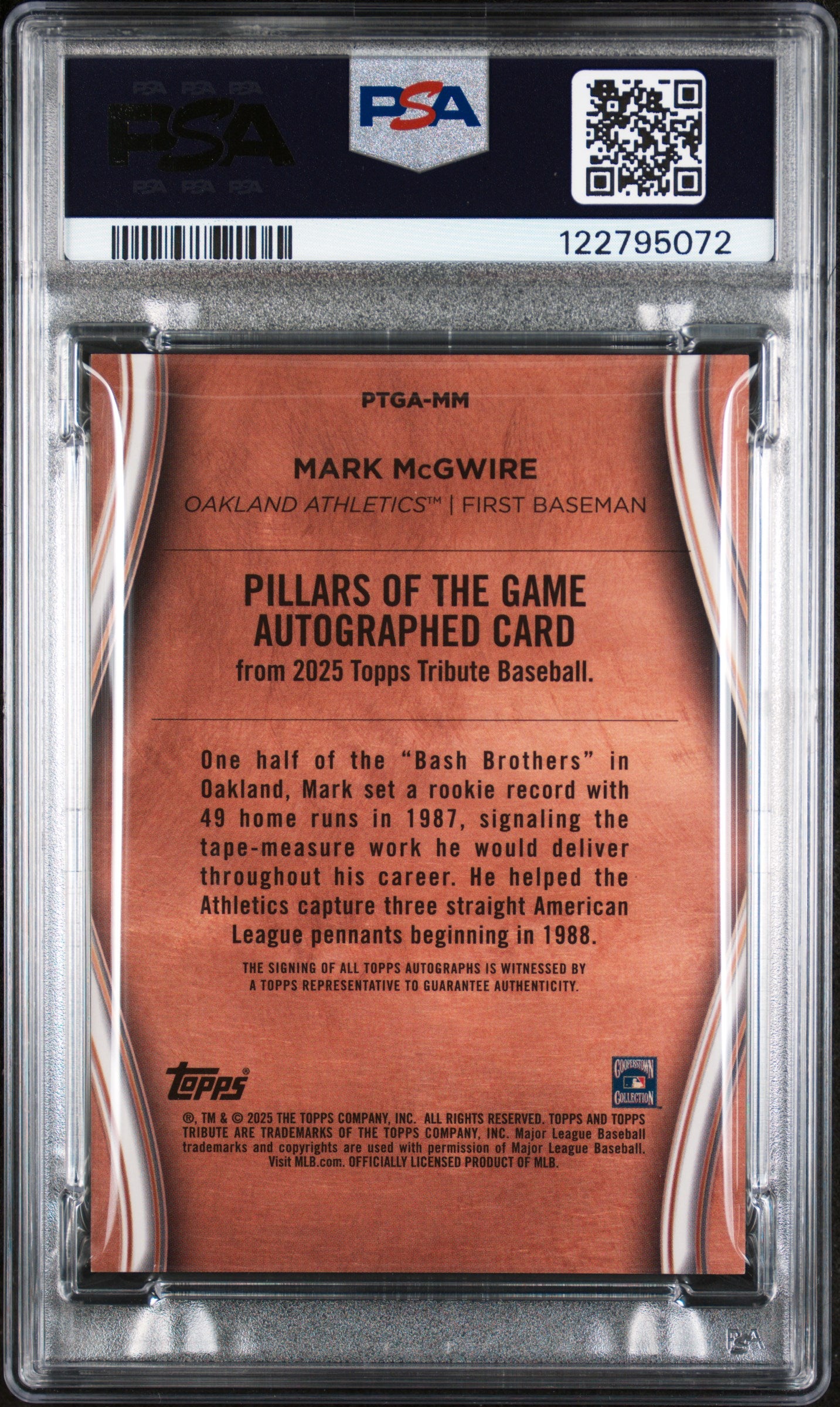 2025 Topps Tribute Pillars of the Game Green Mark McGwire #MM Auto /99 PSA 10