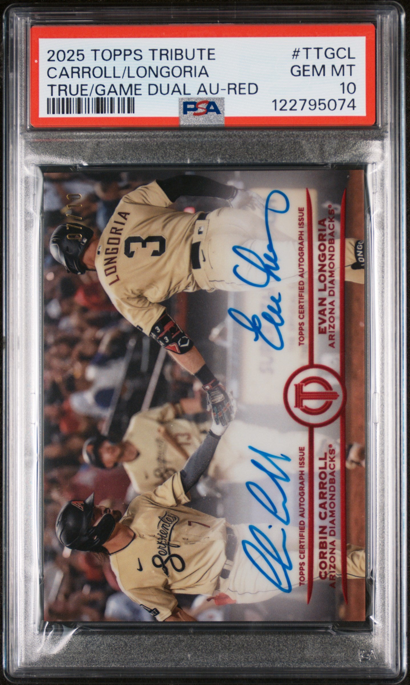2025 Topps Tribute True to the Game Red Carroll/Longoria #TTGCL Auto /10 PSA 10