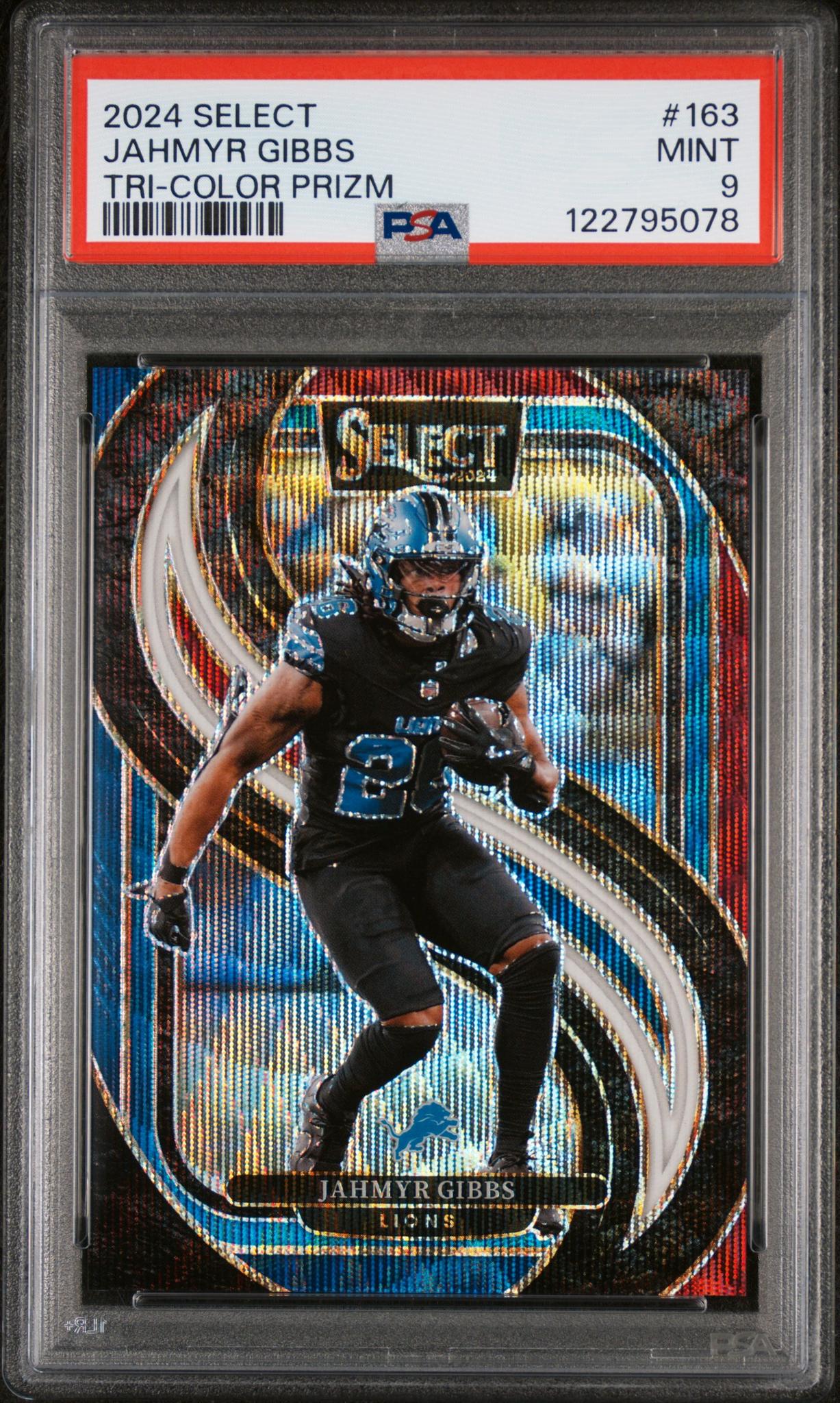 2024 Panini Select Tri-Color Prizm Jahmyr Gibbs #163 /249 PSA 9