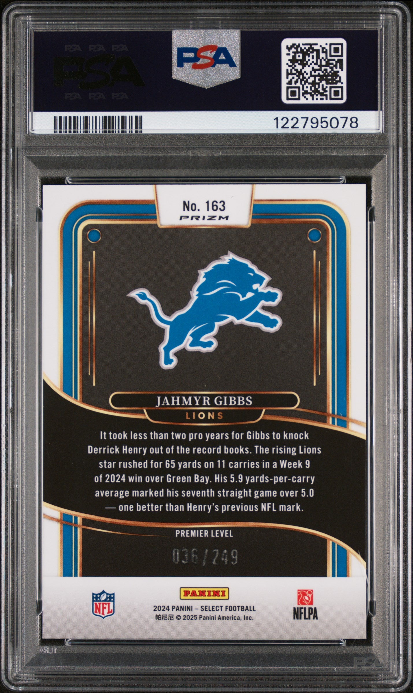 2024 Panini Select Tri-Color Prizm Jahmyr Gibbs #163 /249 PSA 9