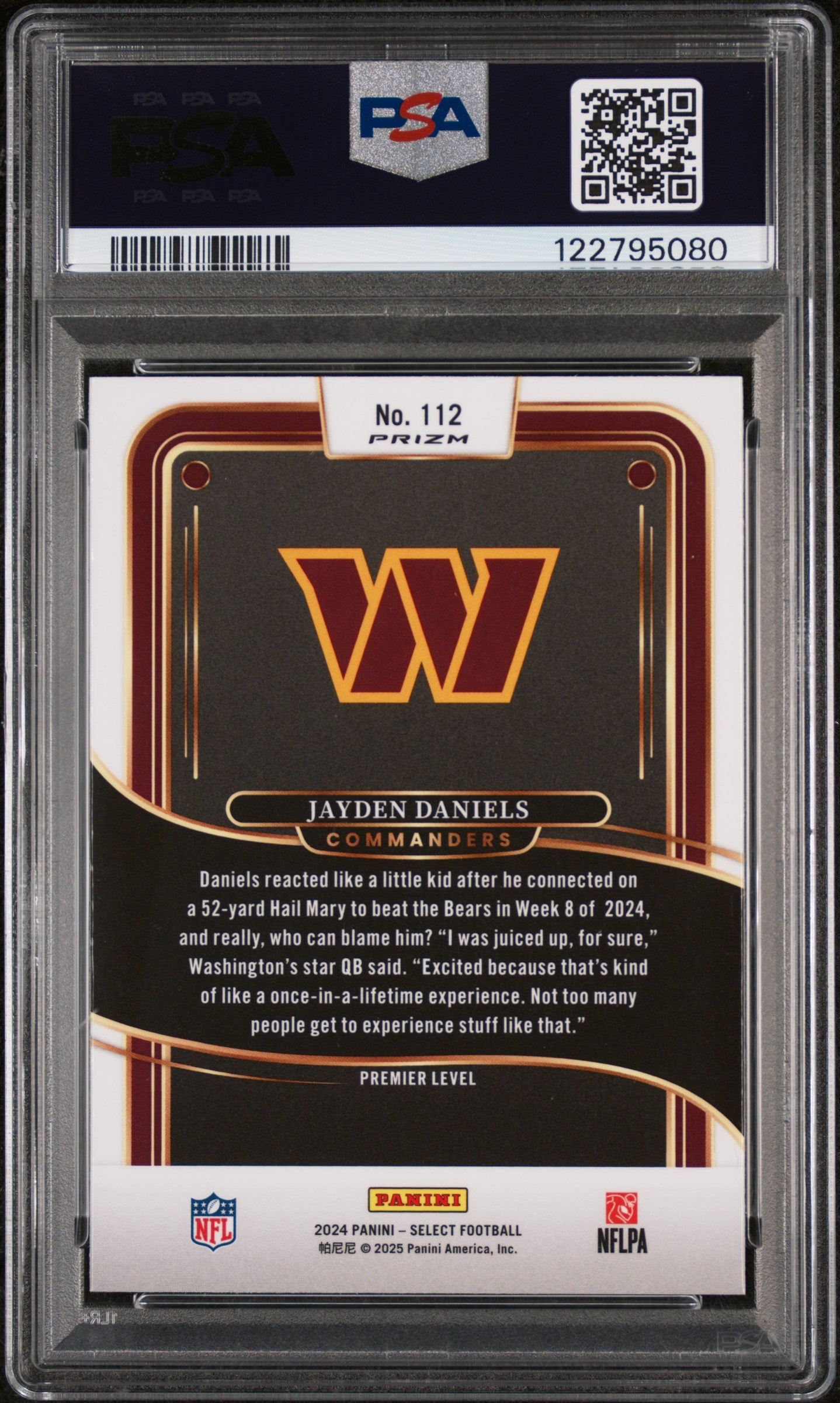 2024 Panini Select Red & Blue Shock Jayden Daniels #112 RC Prizm PSA 9