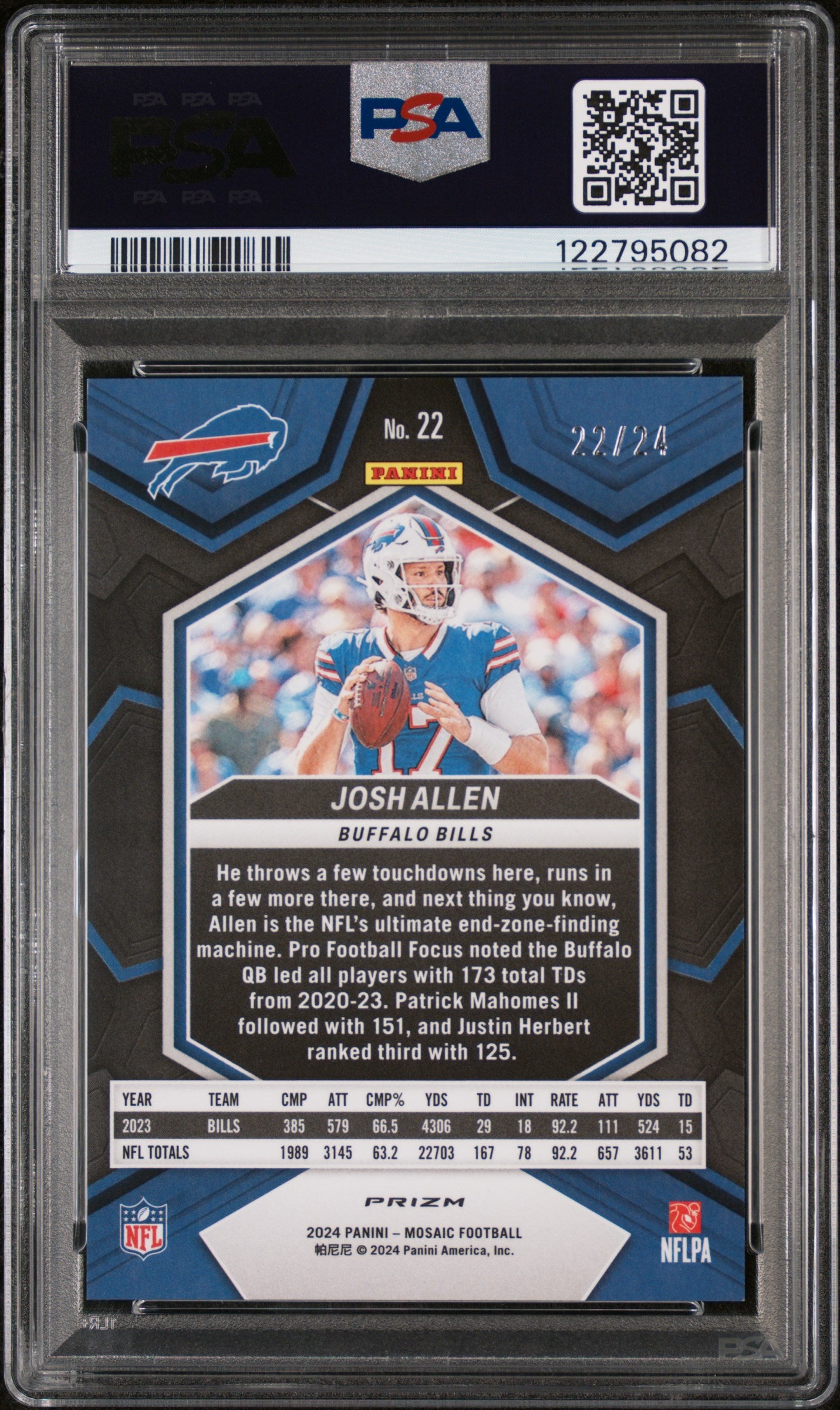 2024 Panini Mosaic Gold Sparkle Josh Allen #22 /24 PSA 9