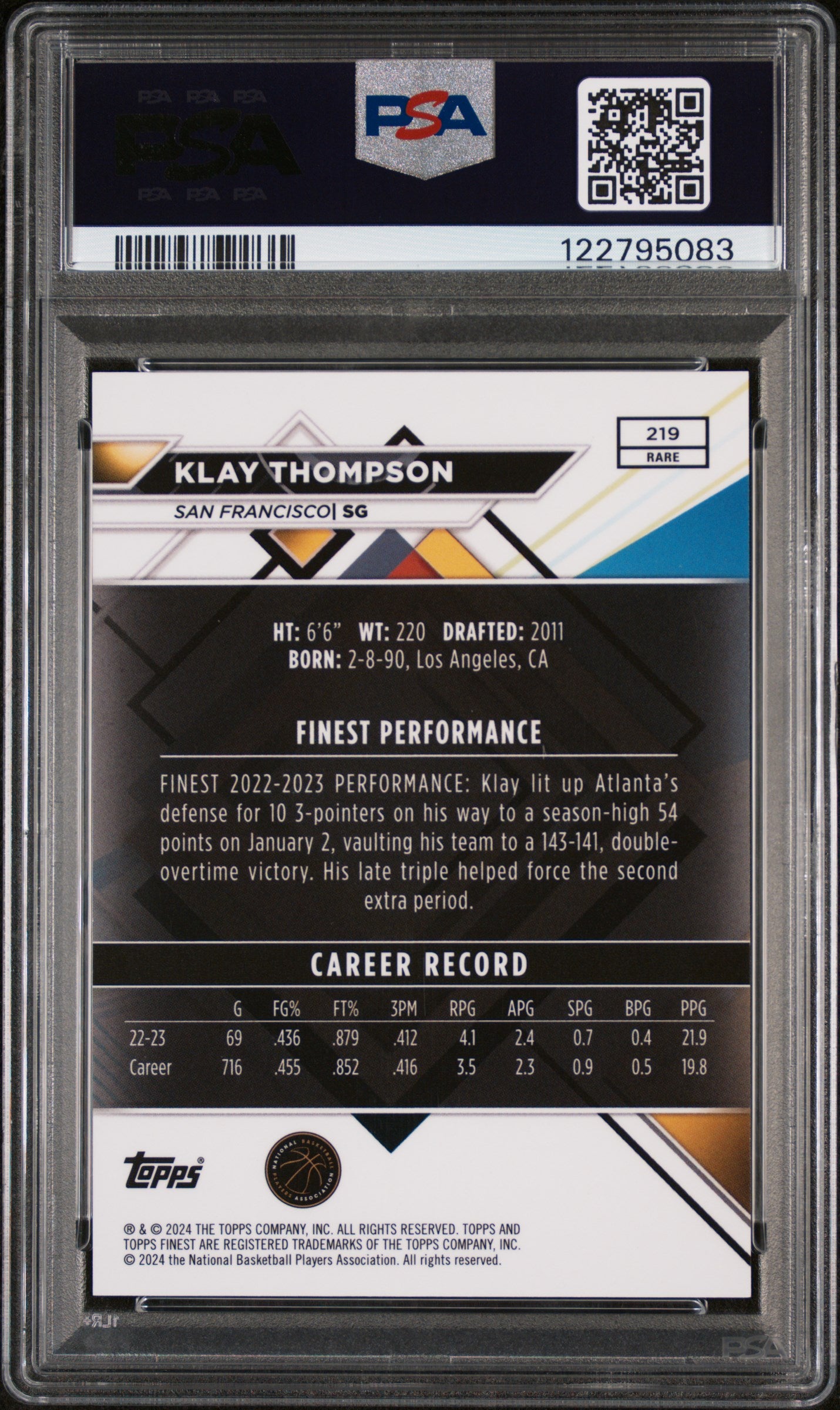 2023 Topps Finest Gold Refractor Klay Thompson #219 /8 PSA 10