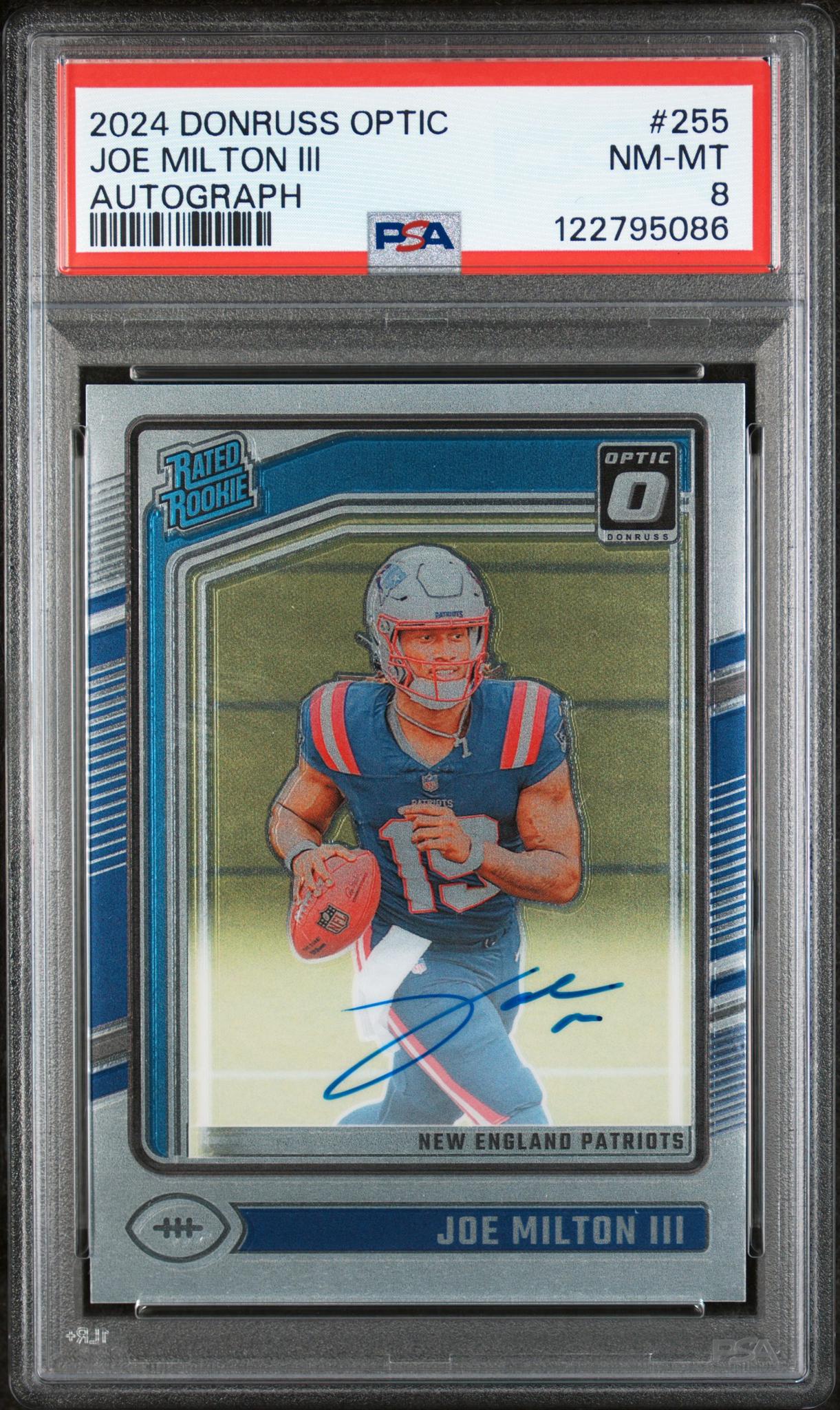 2024 Donruss Optic Rated Rookies Rps Autographs Joe Milton III #255 /325 PSA 8