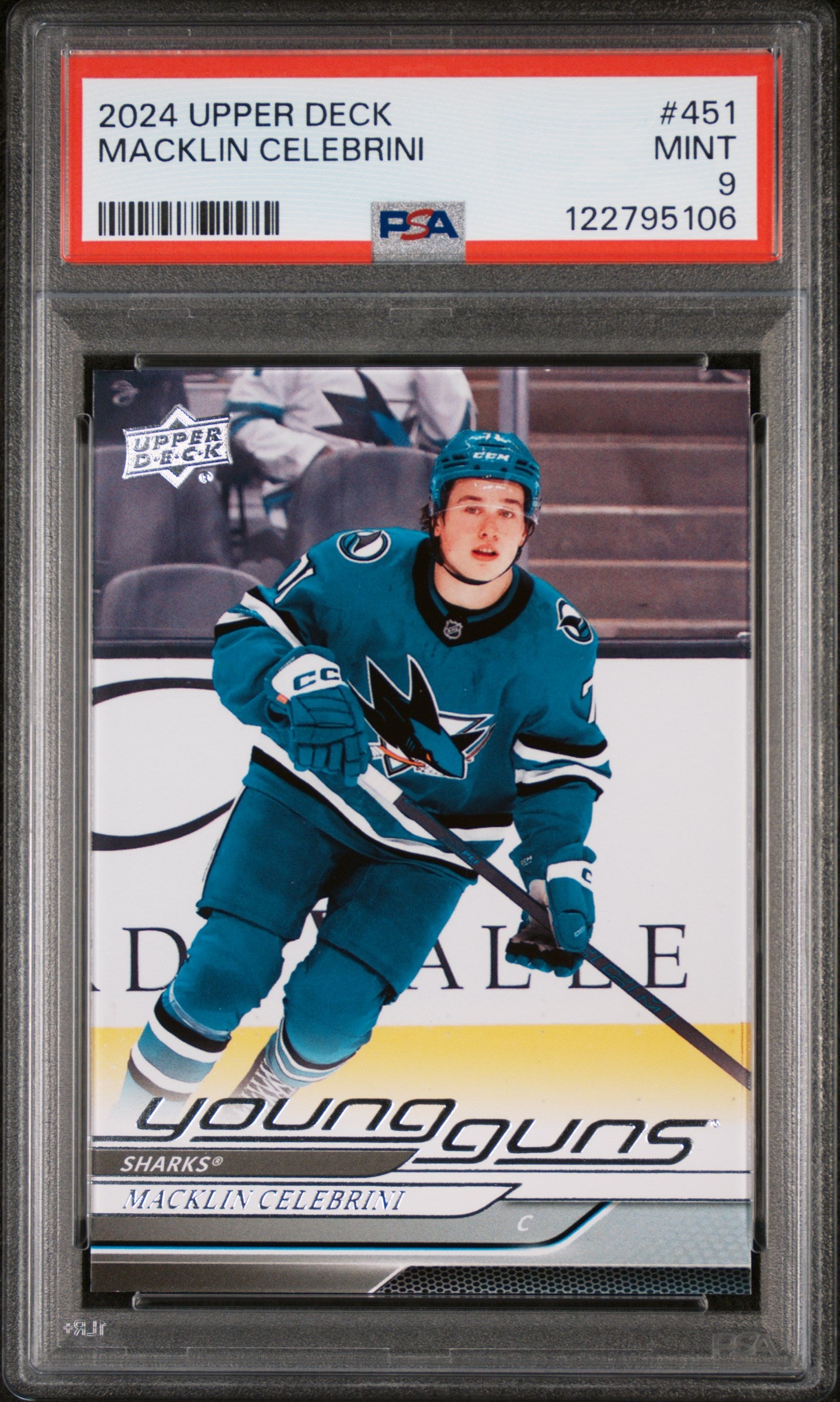 2024-25 Upper Deck Series 2 Young Guns Macklin Celebrini #451 RC PSA 9