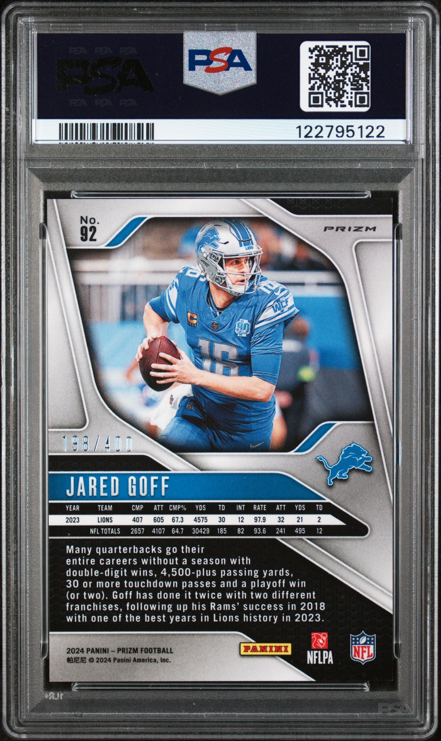 2024 Panini Prizm Pandora Jared Goff #92 /400 PSA 10