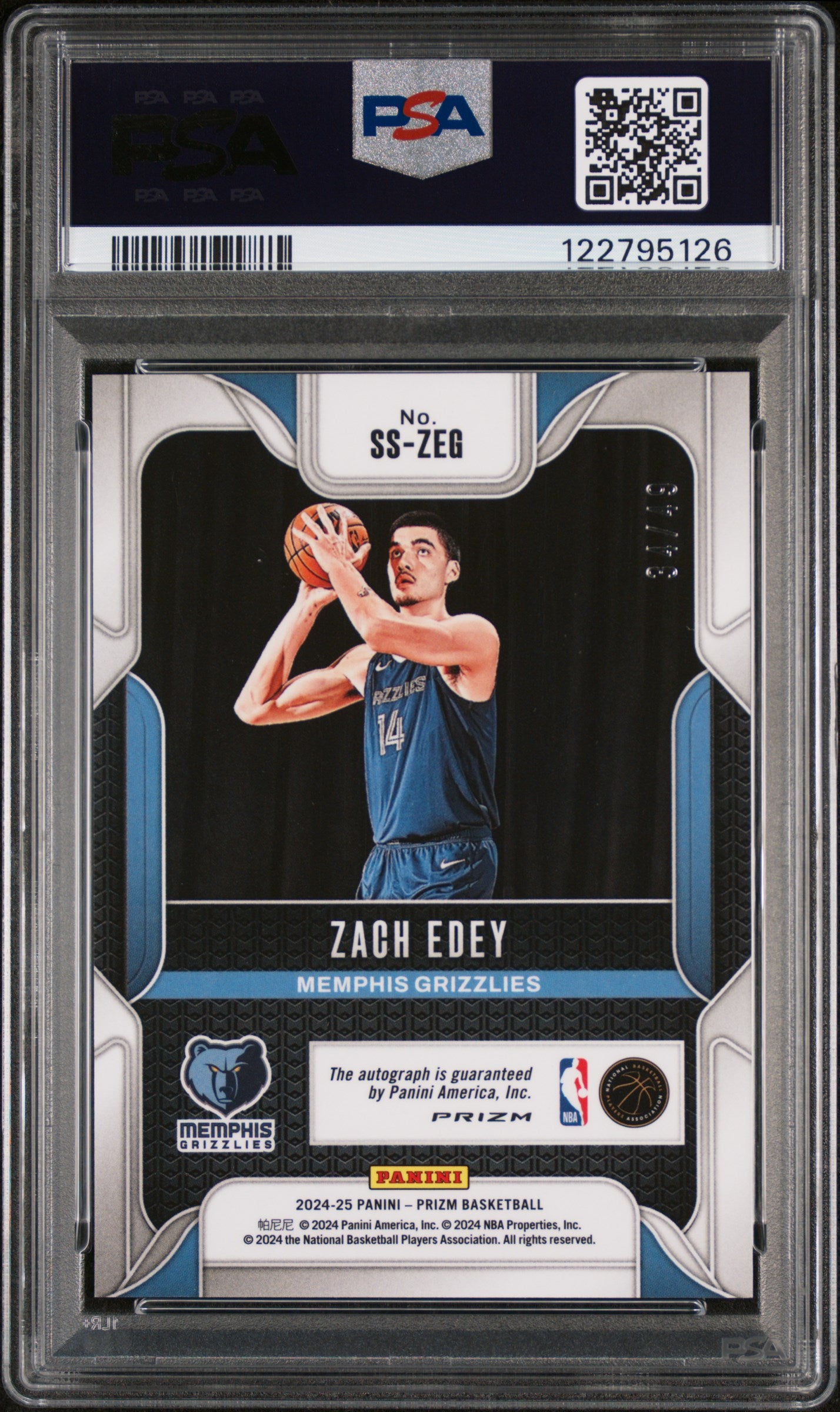 2024 Panini Prizm Sensational Sig Blue Prizm Zach Edey #SSZEG RC Auto /149 PSA 8