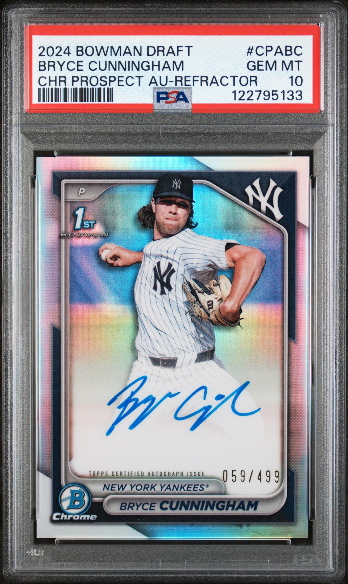 2024 Bowman #CPABC Bryce Cunningham CHR PROSPECT AU-REFRACTOR /499 PSA 10