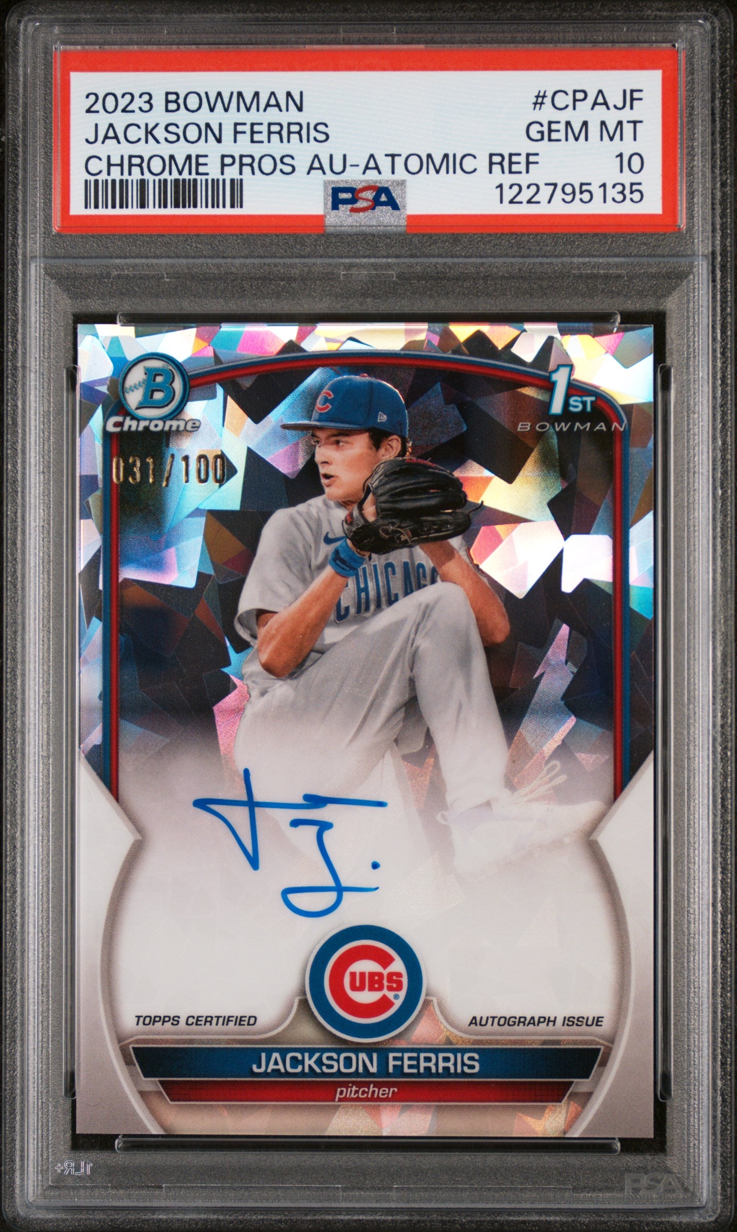 2023 Bowman Chrome Atomic Refractor Jackson Ferris #CPA-JF Auto /100 PSA 10