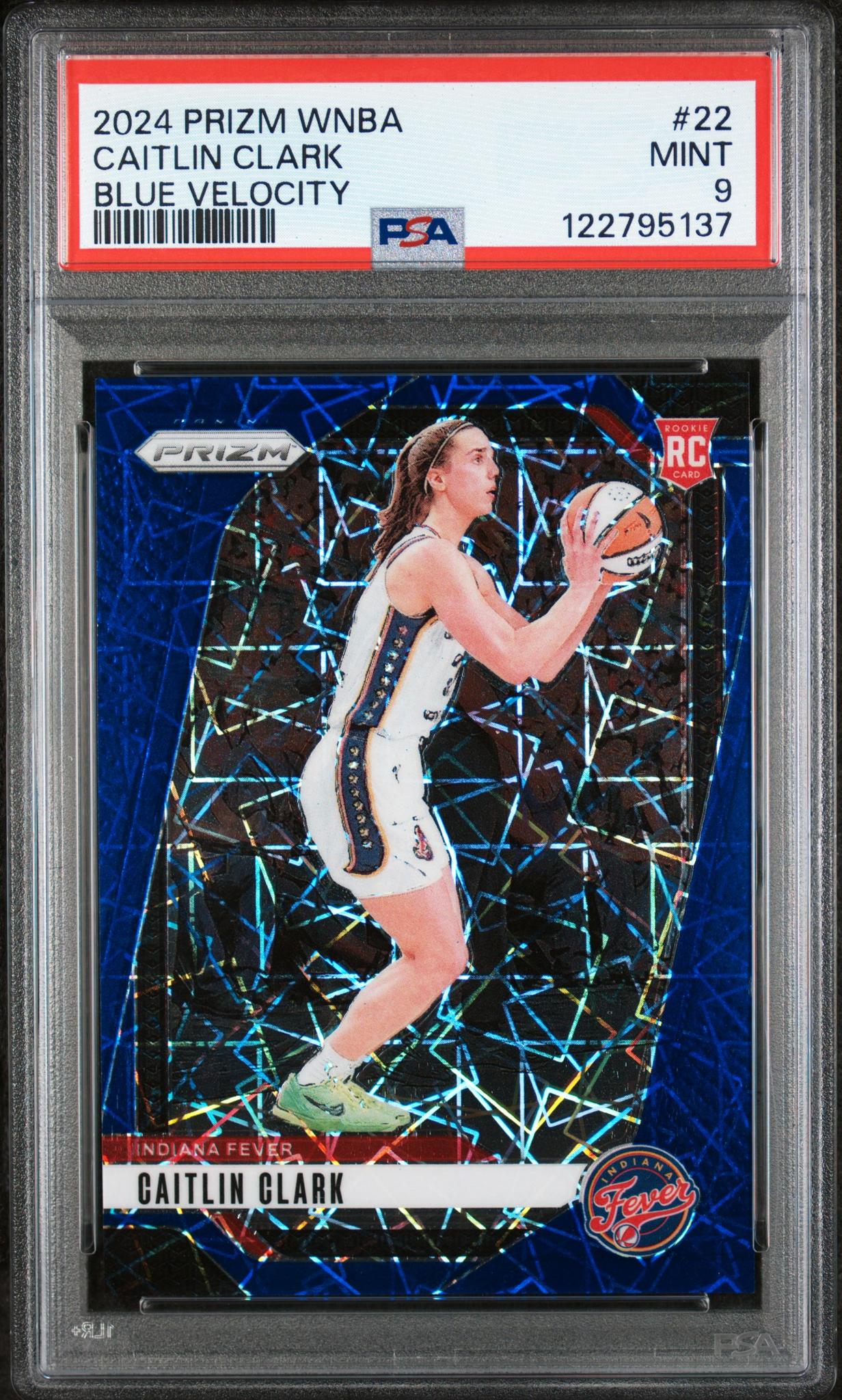 2024 Panini Prizm WNBA Blue Velocity Caitlin Clark #22 RC PSA 9