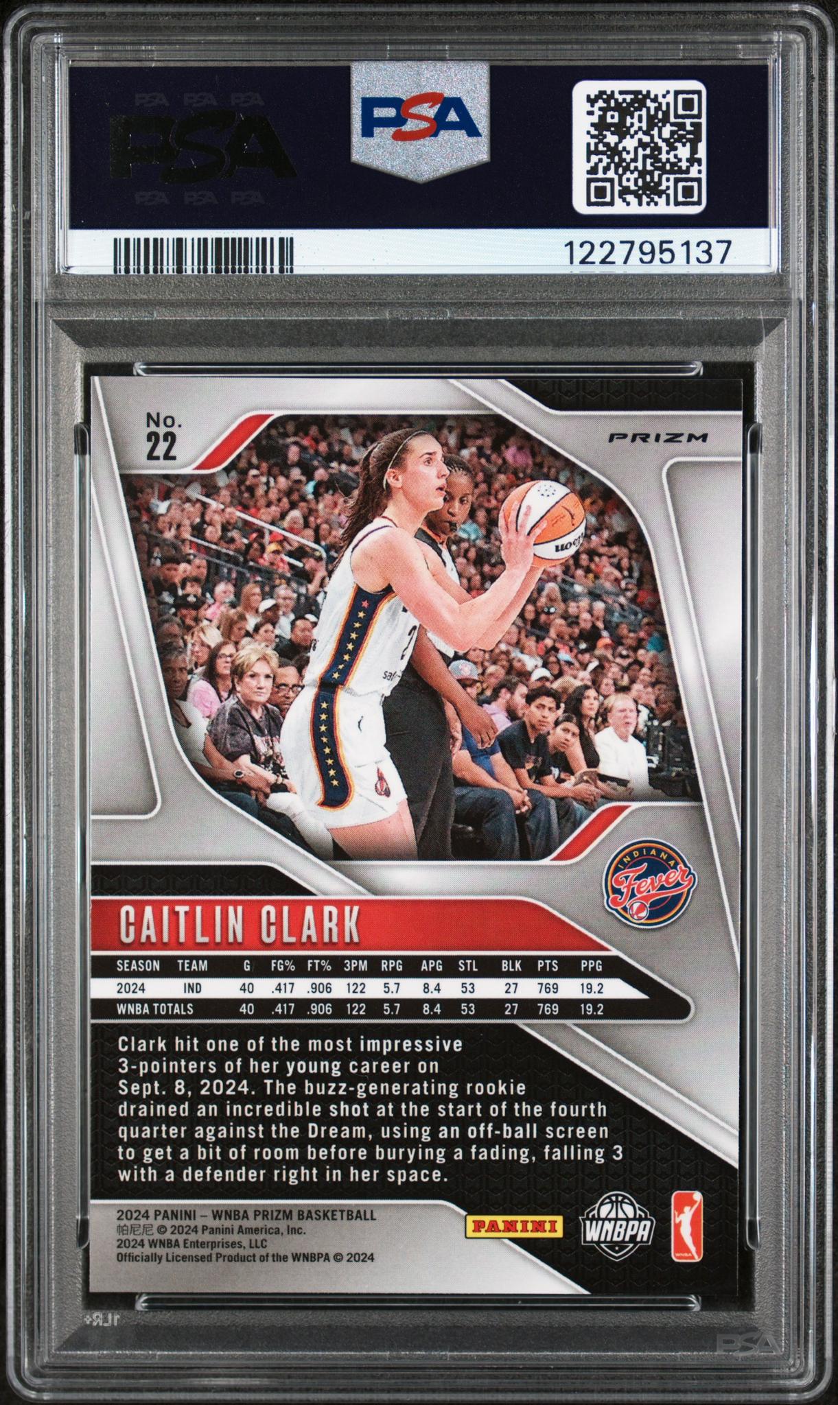 2024 Panini Prizm WNBA Blue Velocity Caitlin Clark #22 RC PSA 9