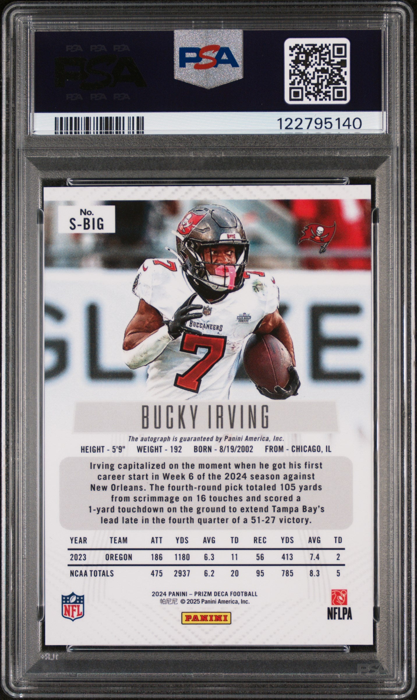 2024 Panini Prizm Deca Signature Bucky Irving #S-BIG RC Auto PSA 9