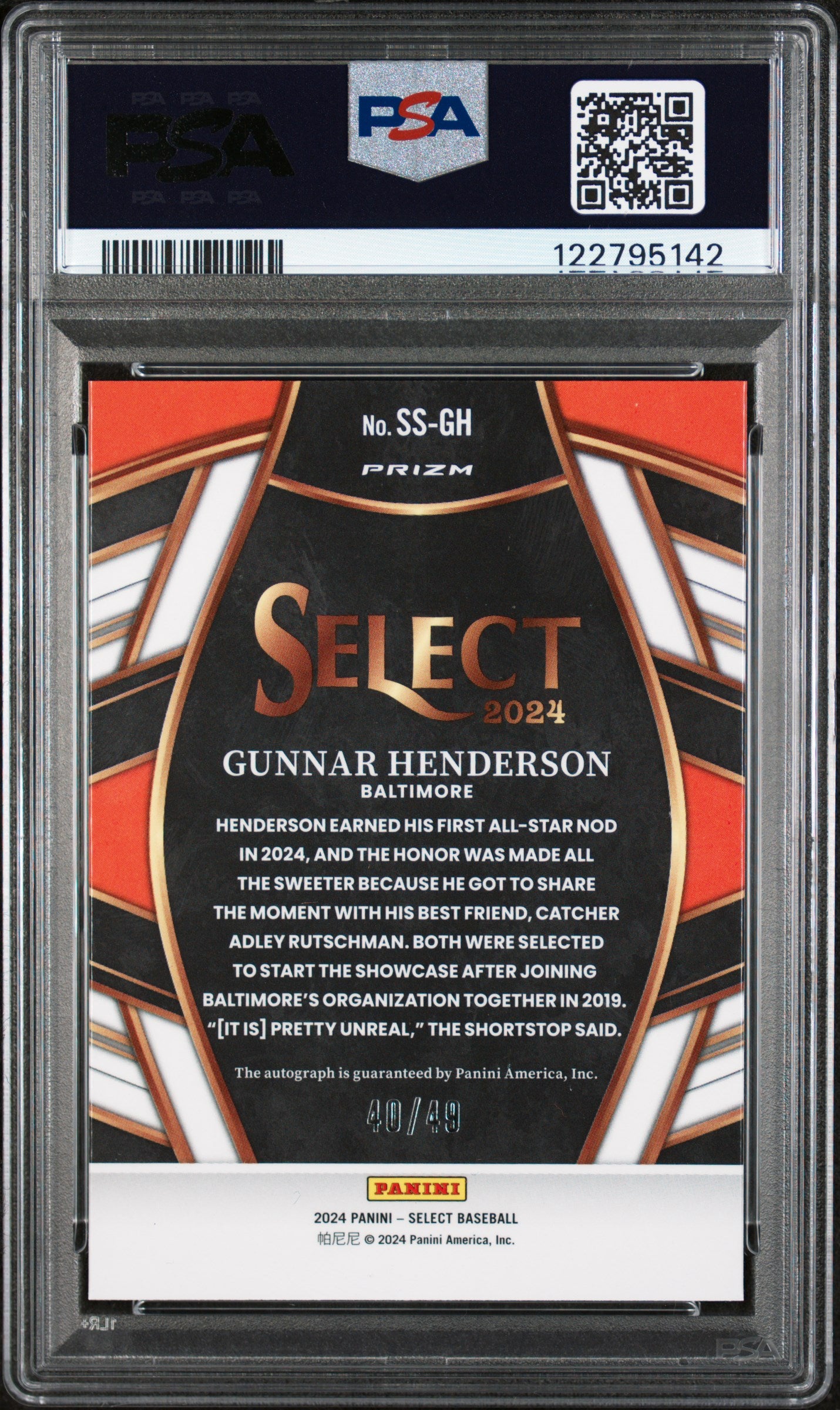 2024 Select #SS-GH Gunnar Henderson Sig Selections /49 PSA 10