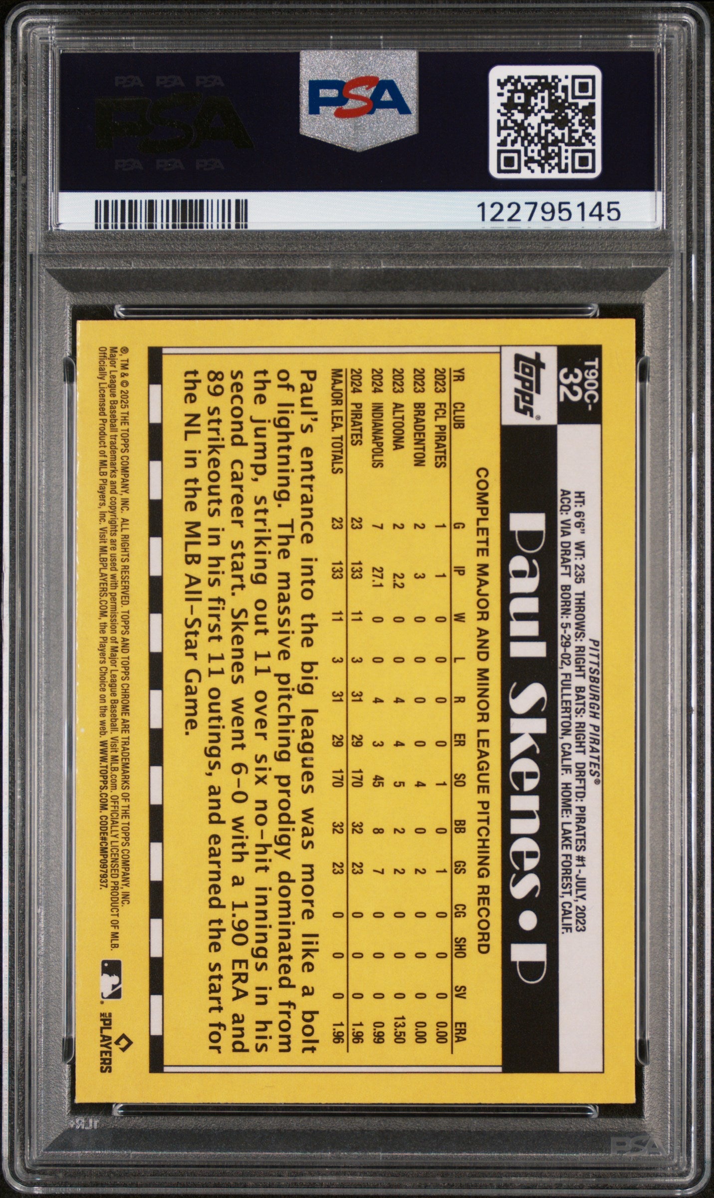 2025 Topps Silver Pack Mojo Refractor Paul Skenes #T90C-32 PSA 9