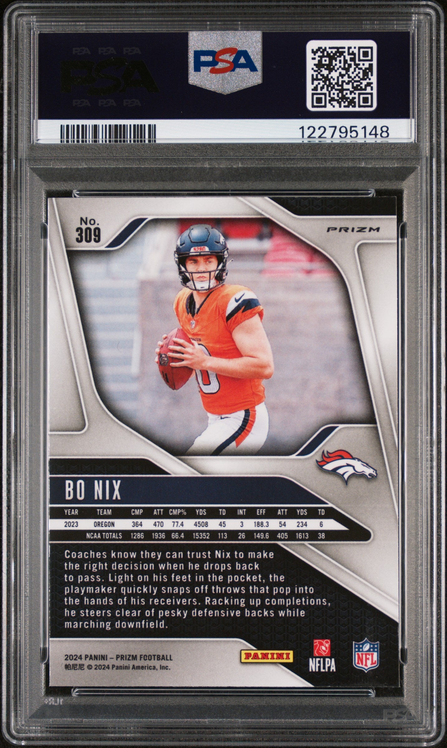 2024 Panini Prizm Silver Prizm Bo Nix #309 RC PSA 9