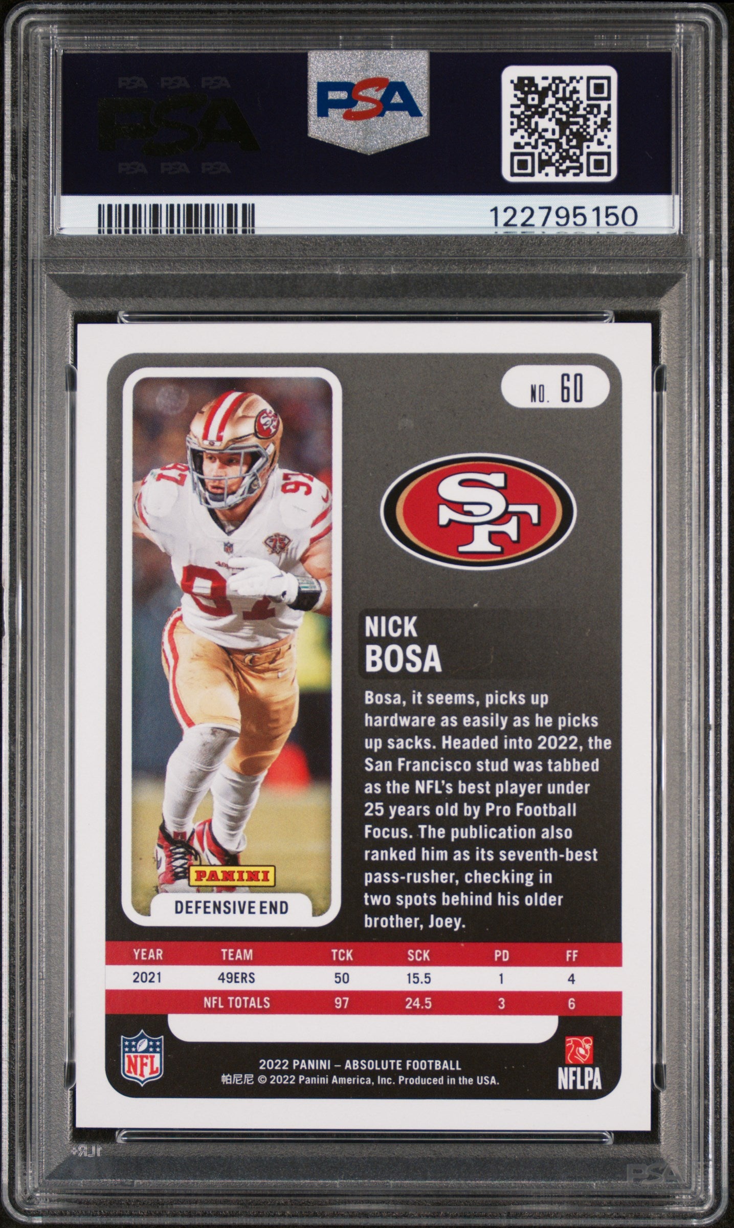 2022 Panini Absolute Football Red Squares Nick Bosa #60 /499 PSA 9