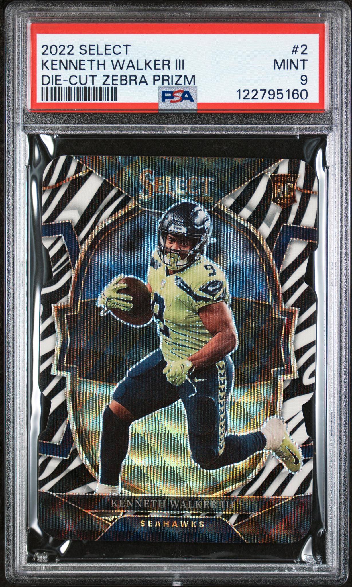 2022 Panini Select Die-Cut Zebra Prizm Kenneth Walker III #2 RC PSA 9