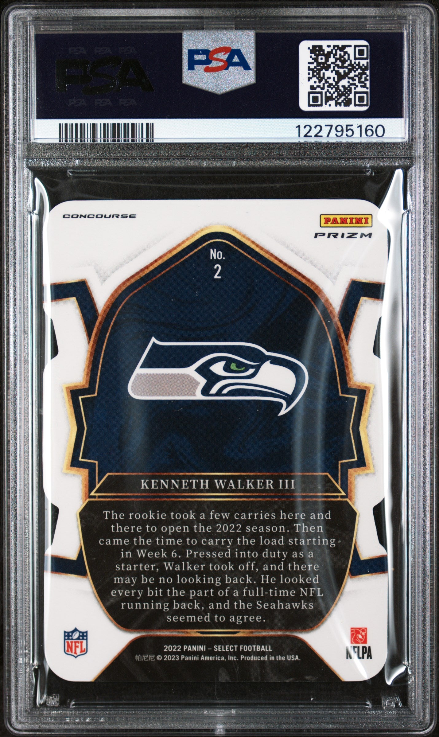 2022 Panini Select Die-Cut Zebra Prizm Kenneth Walker III #2 RC PSA 9