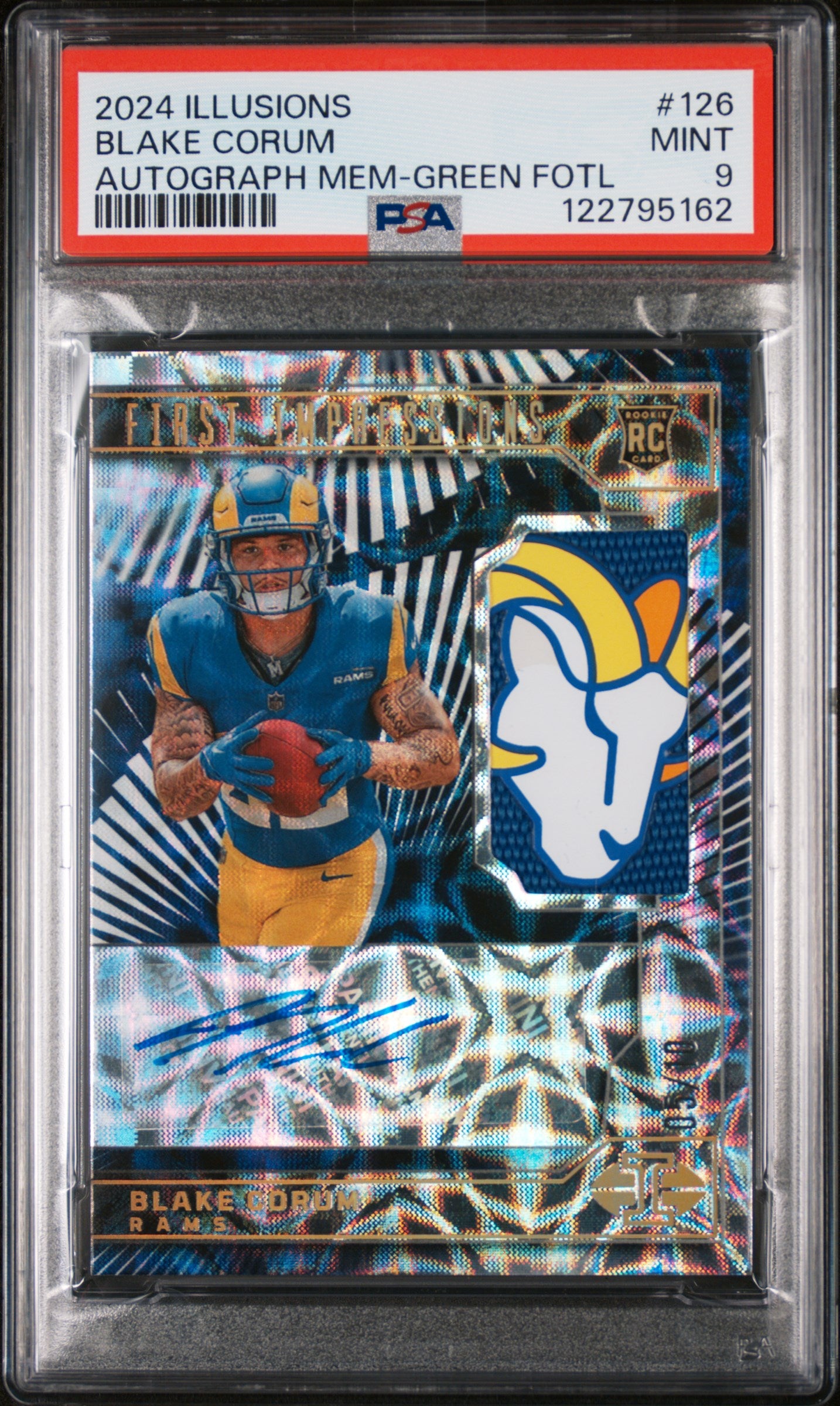 2024 Panini Illusions First Impressions Green FOTL Blake Corum #126 RC RPA PSA 9