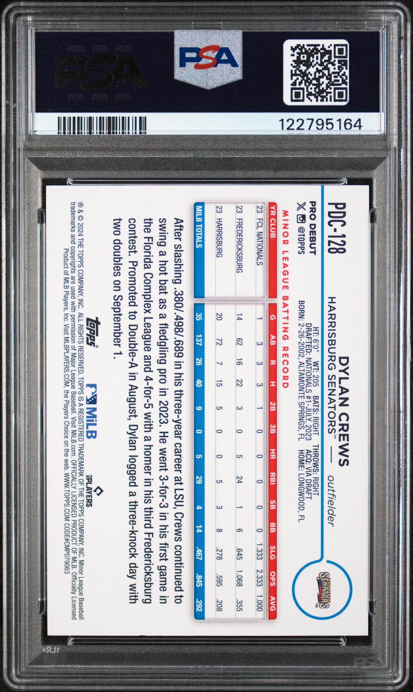 2024 Topps Pro Debut Image Variation Dylan Crews #PDC-128 PSA 10