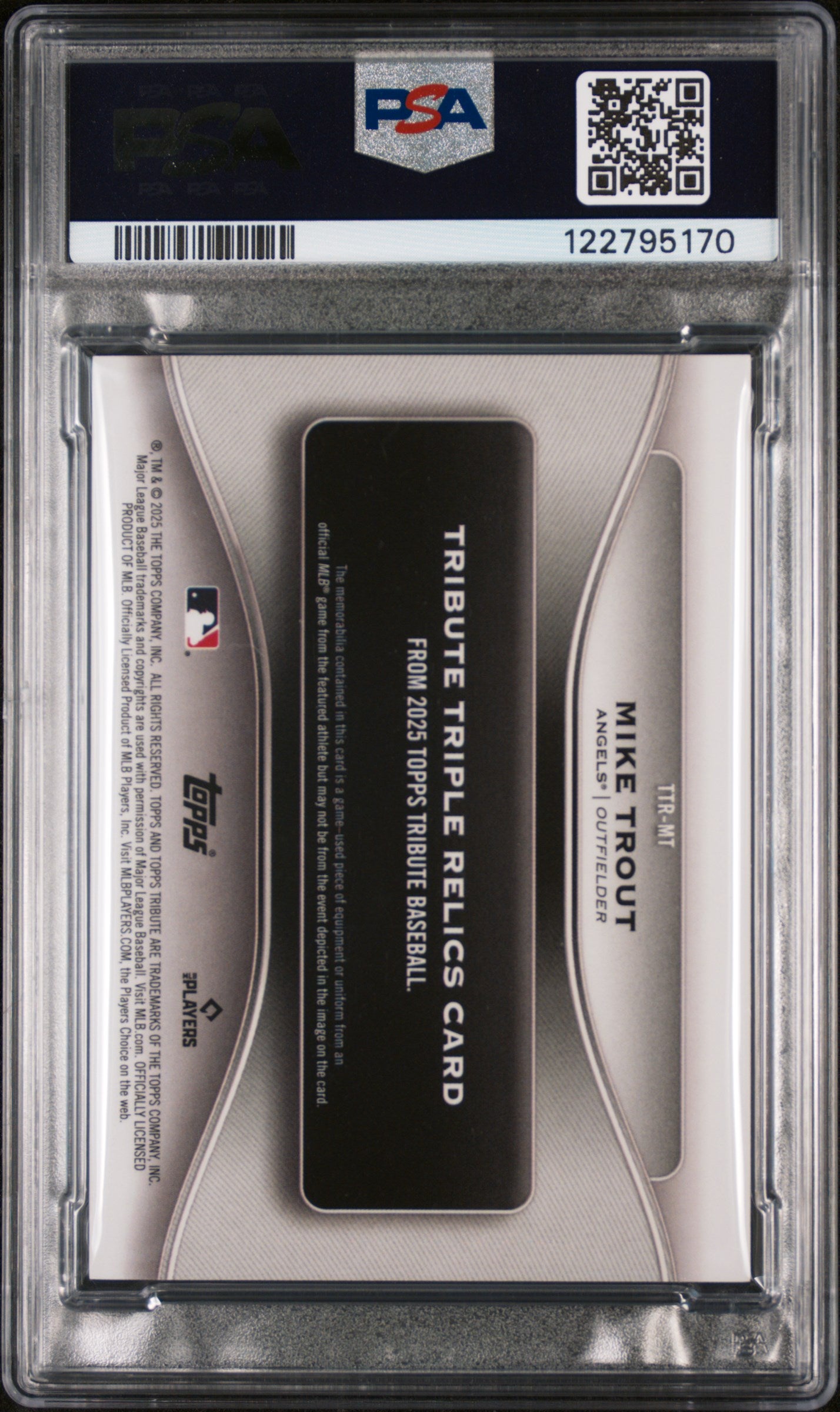 2025 Topps Tribute Triple Relics Mike Trout #TTR-MT Relic /199 PSA 10
