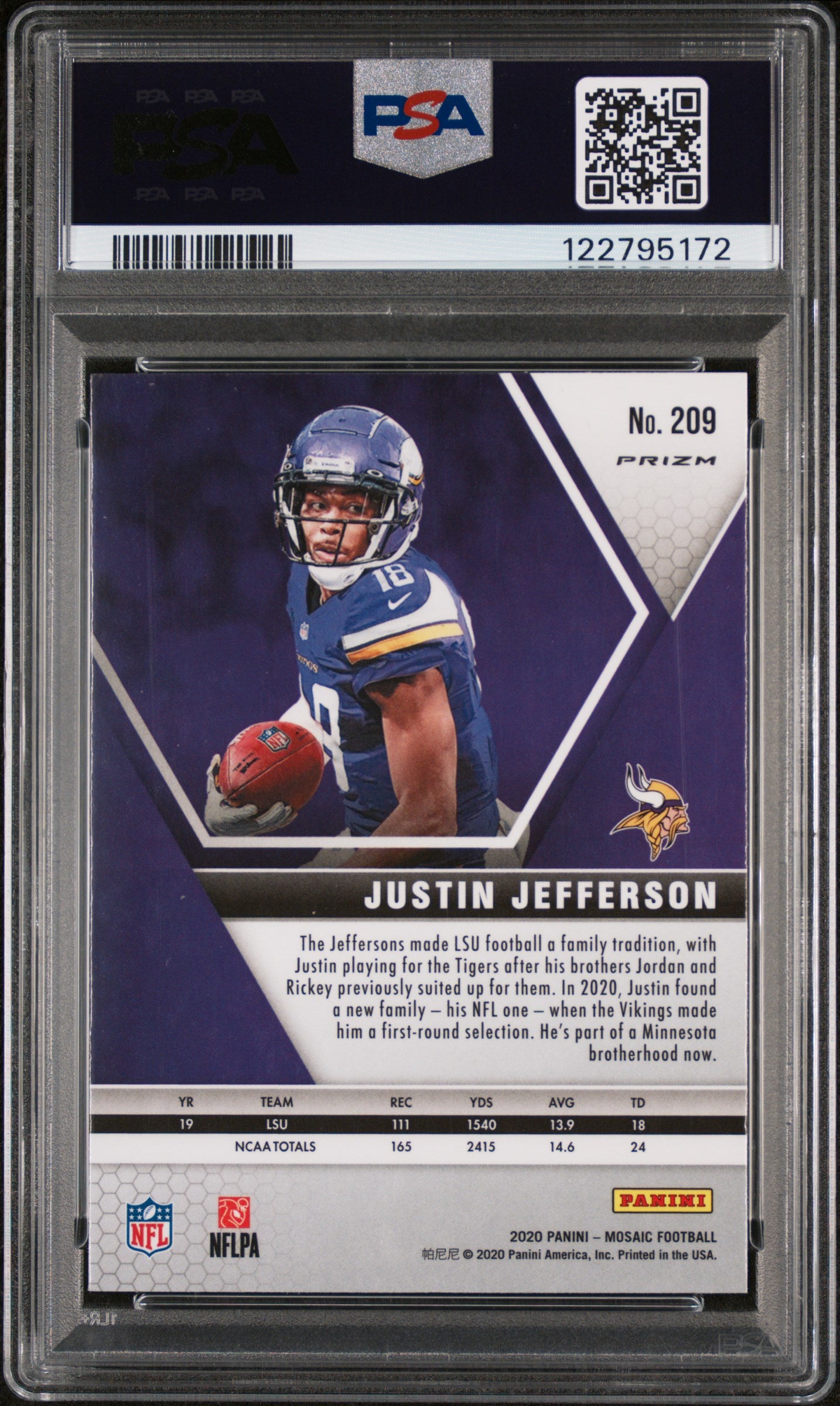 2020 Panini Mosaic Camo Pink Justin Jefferson #209 RC PSA 10