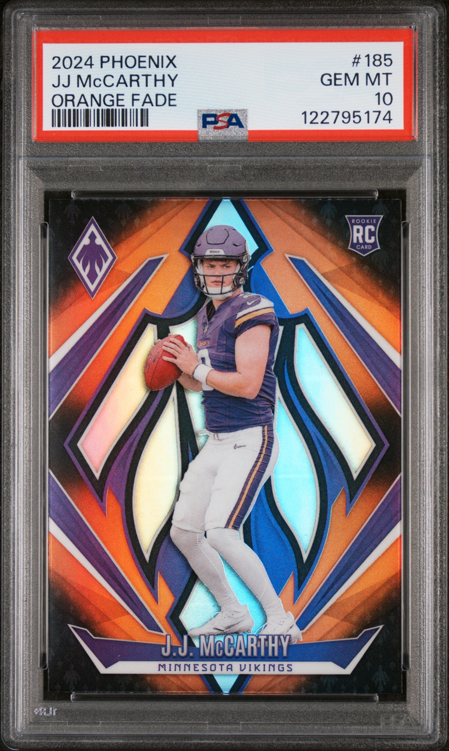 2024 Panini Phoenix Orange Fade J.J. McCarthy #185 RC PSA 10