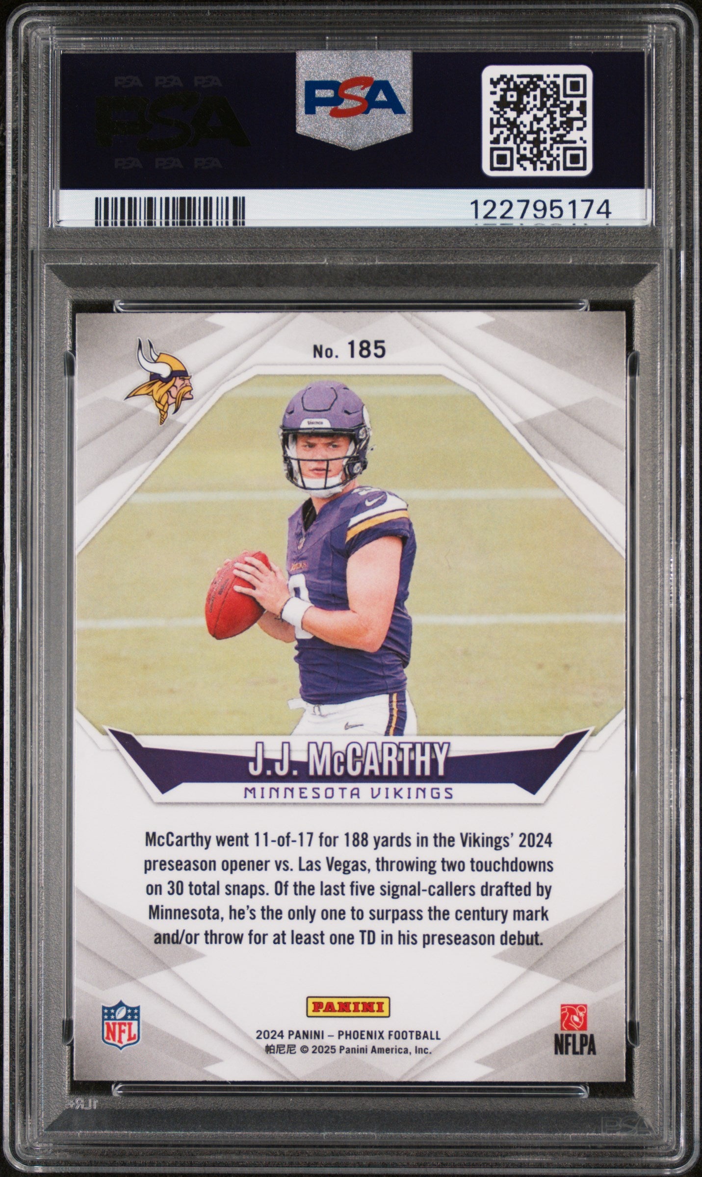 2024 Panini Phoenix Orange Fade J.J. McCarthy #185 RC PSA 10
