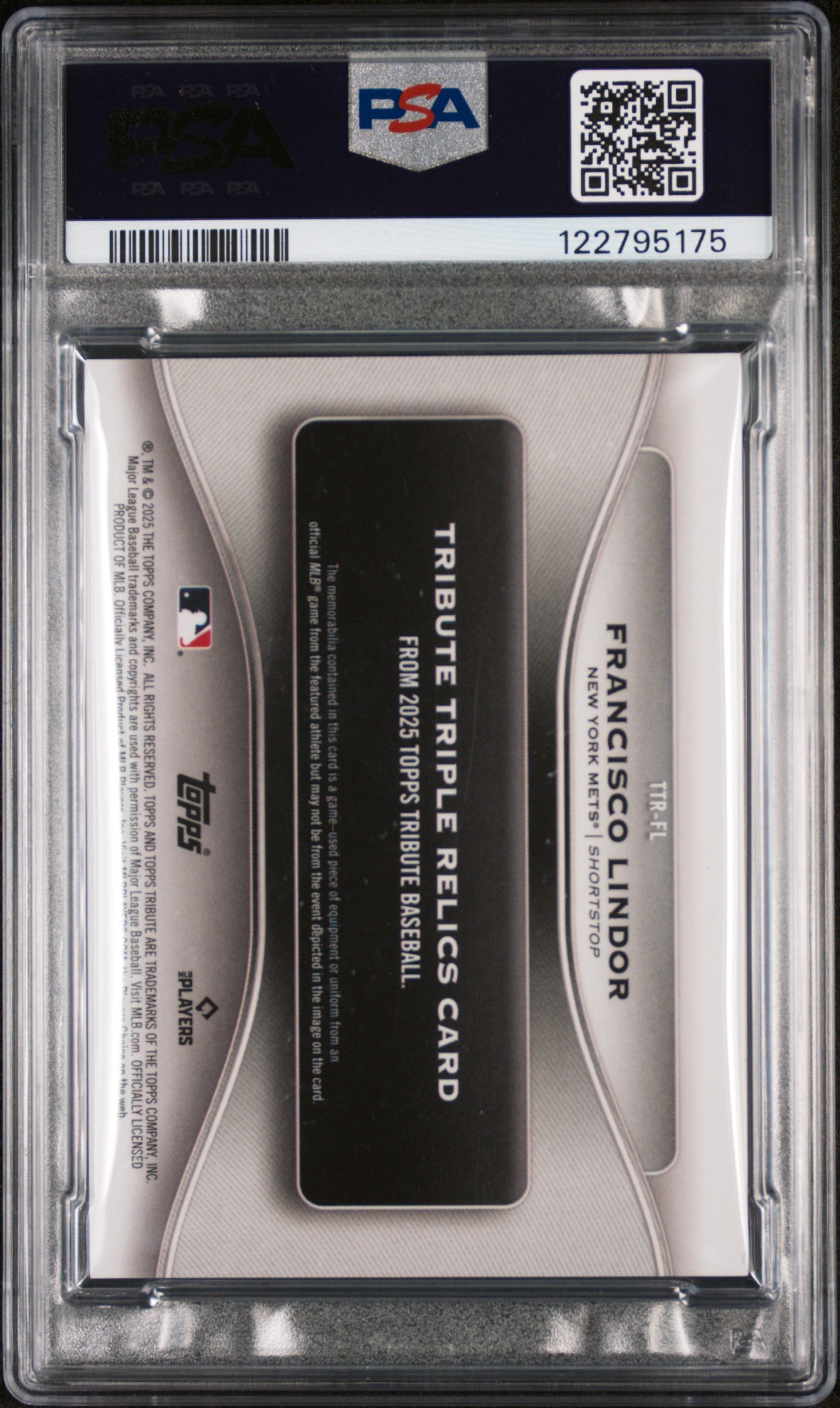 2025 Topps Tribute Tribute Triple Relics Francisco Lindor #TR-FL /199 PSA 9