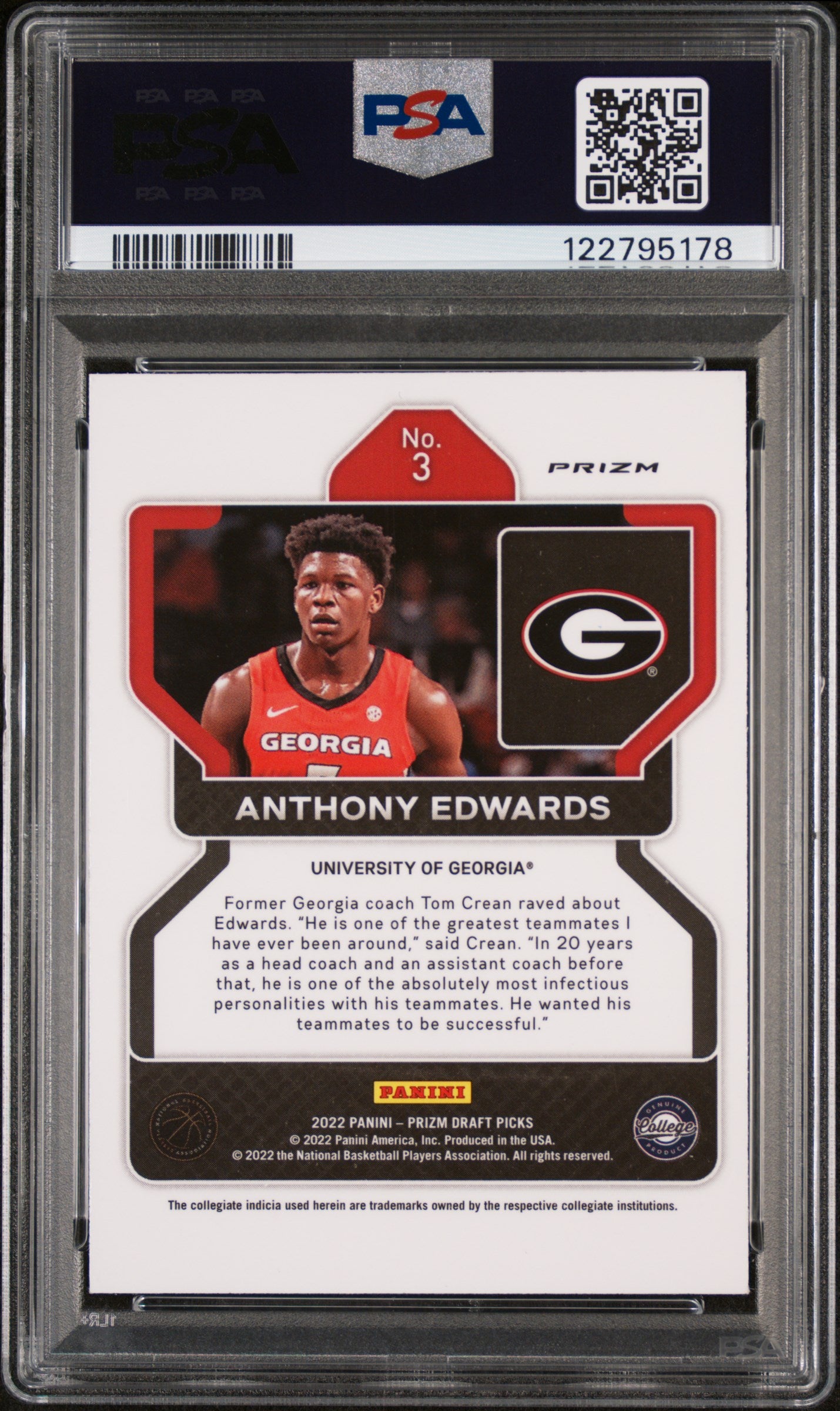 2022 Panini Prizm Draft Picks Venom Prizm Anthony Edwards #3 PSA 10