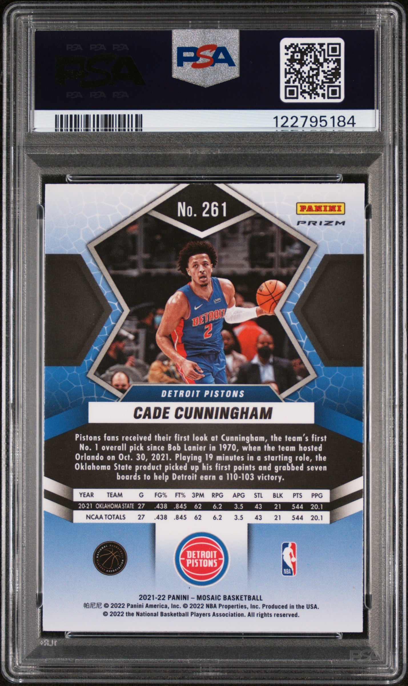 2021 Panini Mosaic Genesis Cade Cunningham #261 RC NBA Debut SSP PSA 9