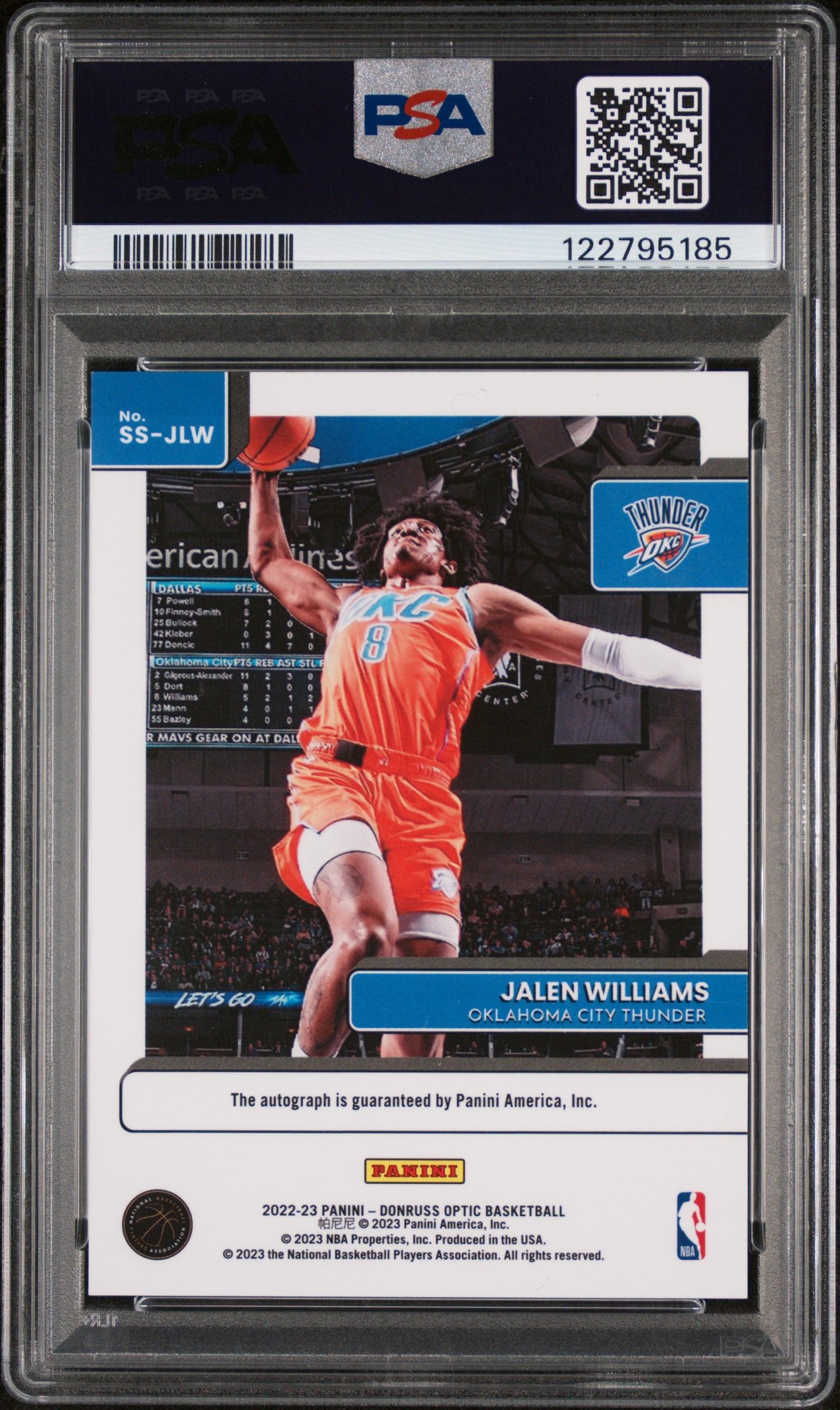2022 Panini Donruss Optic Signature Series Jalen Williams #SS-JLW RC Auto PSA 10