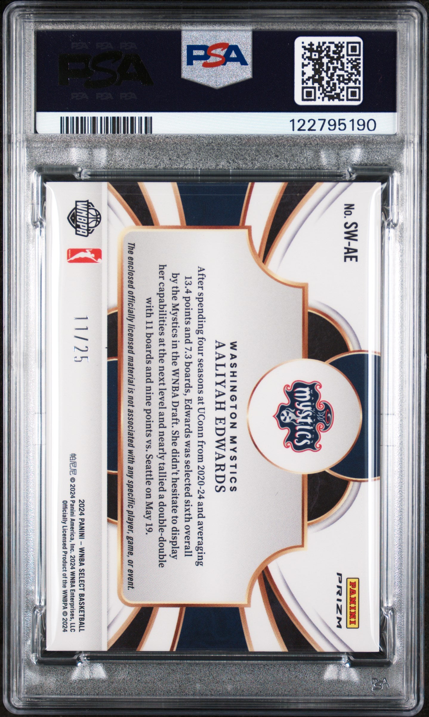 2024 Select #SWAE Aaliyah Edwards Selective Swatches PSA 10