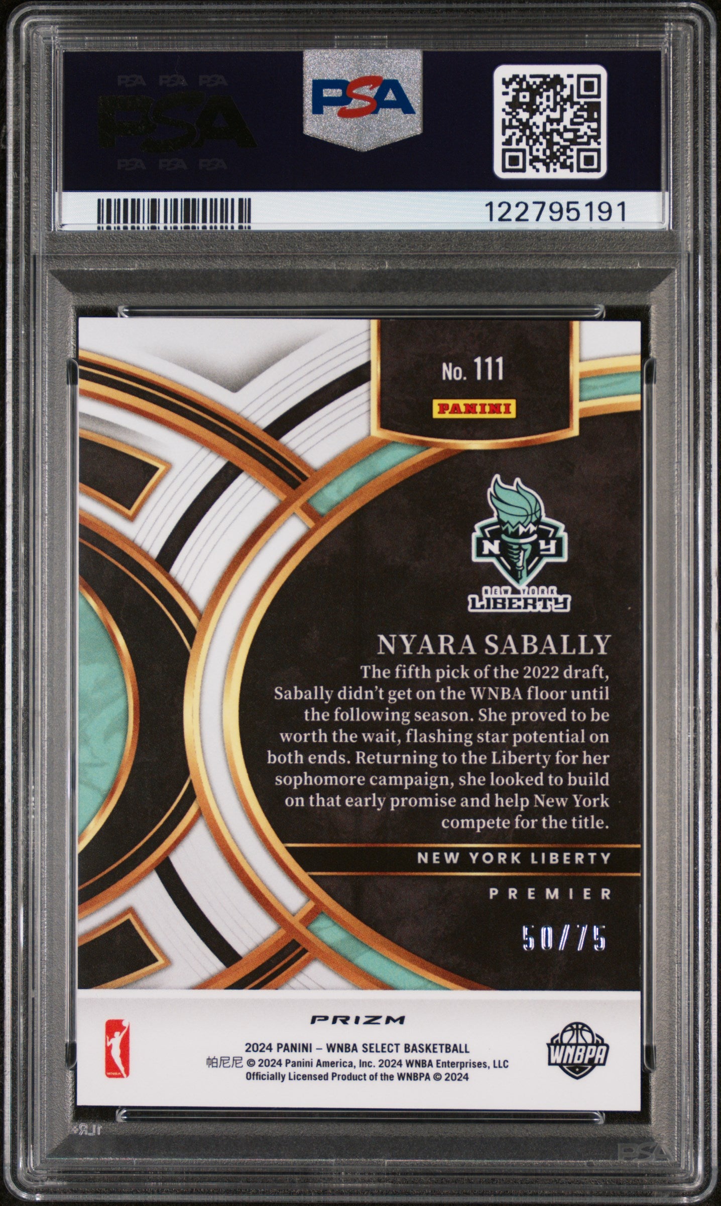 2024 Panini Select WNBA Neon Green Prizm Nyara Sabally #111 /75 PSA 10
