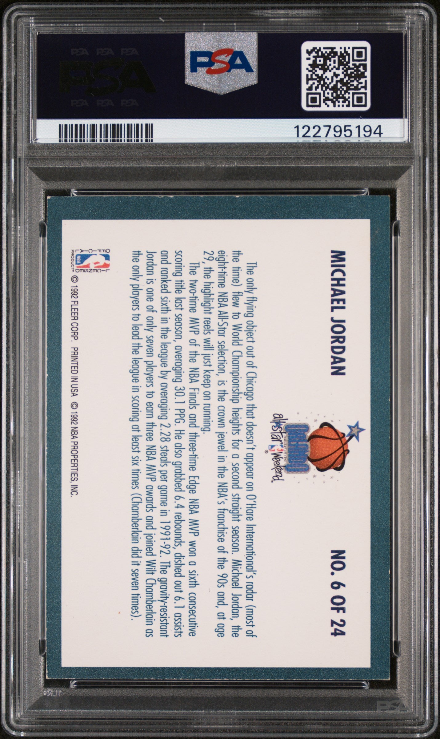 1992 Fleer All-Stars #6 Michael Jordan Orlando All-Star Weekend /24 PSA 4