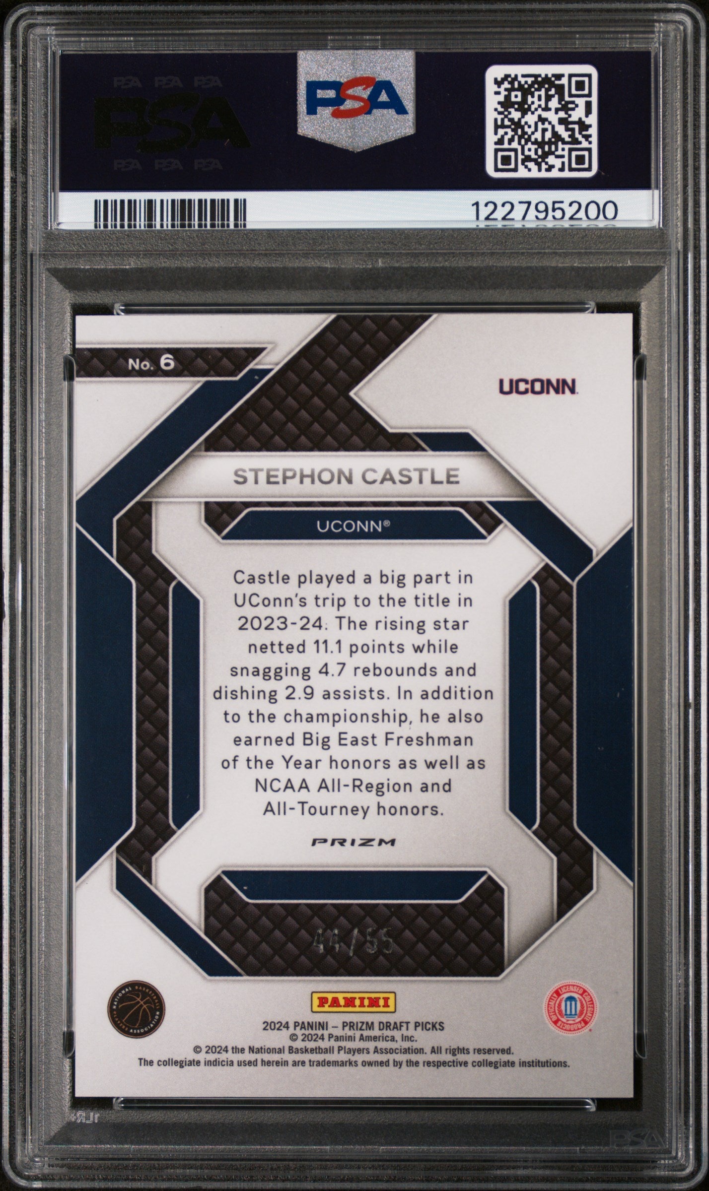 2024 Panini Prizm DP New Recruits Purple Pulsar Stephon Castle #6 RC /55 PSA 10