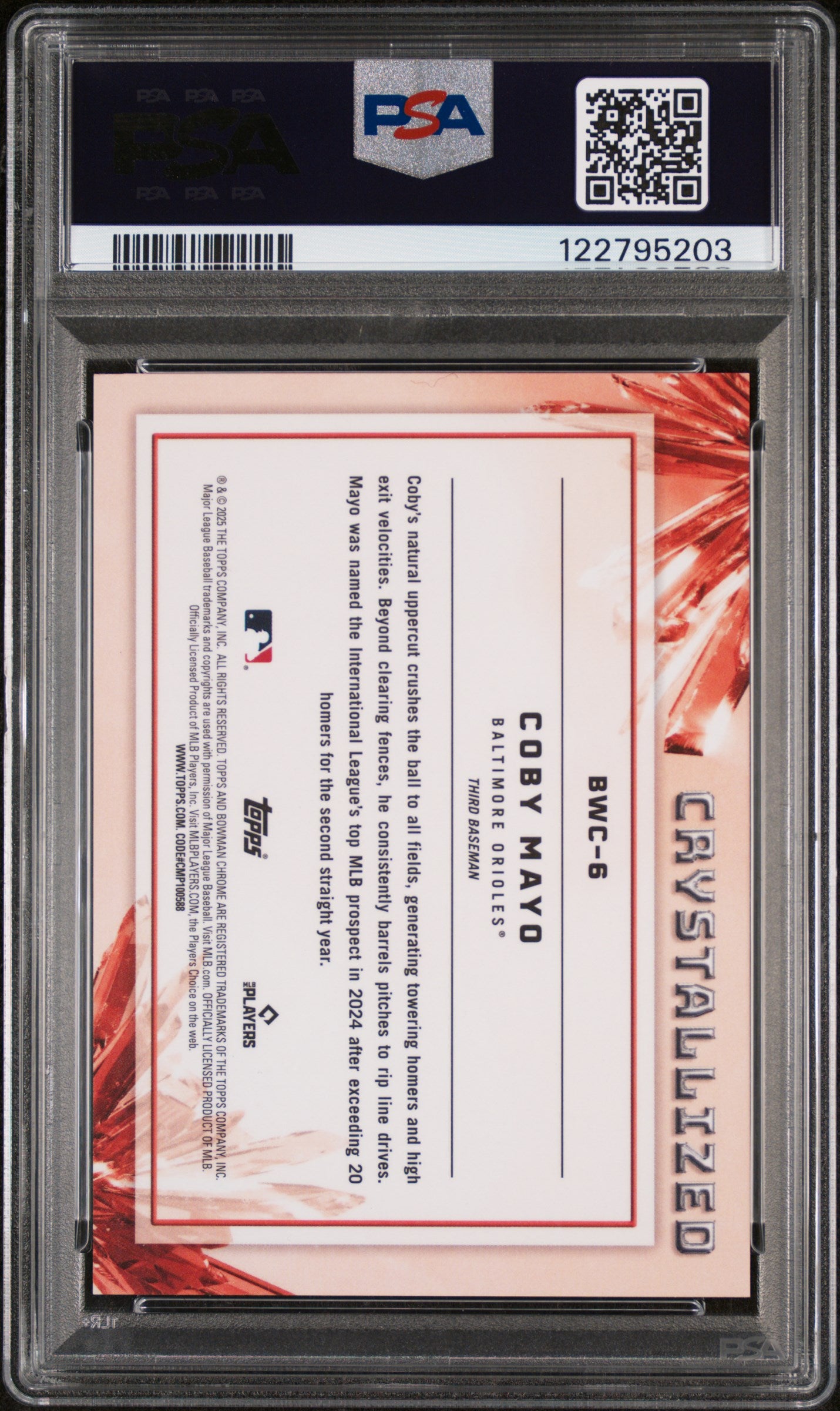 2025 Topps Bowman Crystallized Coby Mayo #BWC-6 RC PSA 10