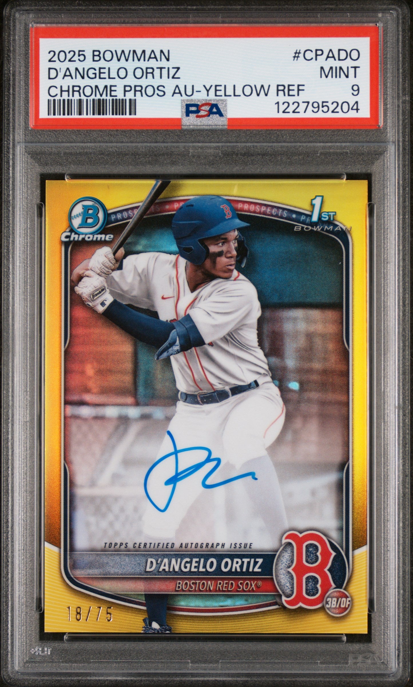 2025 Bowman Chrome Yellow Refractor D'Angelo Ortiz #CPA-DO Auto /75 PSA 9