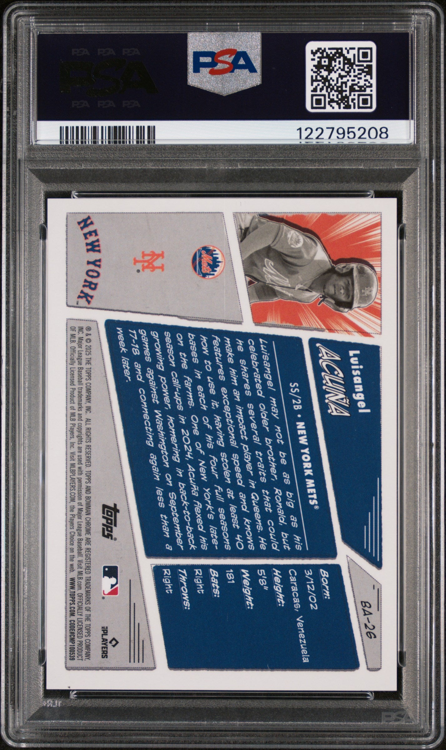 2025 Bowman #BA26 Luisangel Acuna Anime PSA 8