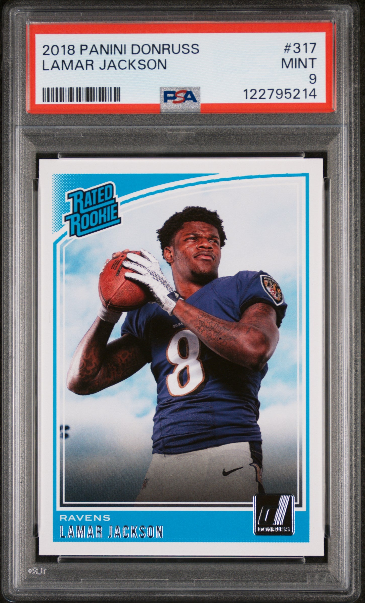 2018 Panini Donruss Rated Rookie Lamar Jackson #317 RC PSA 9