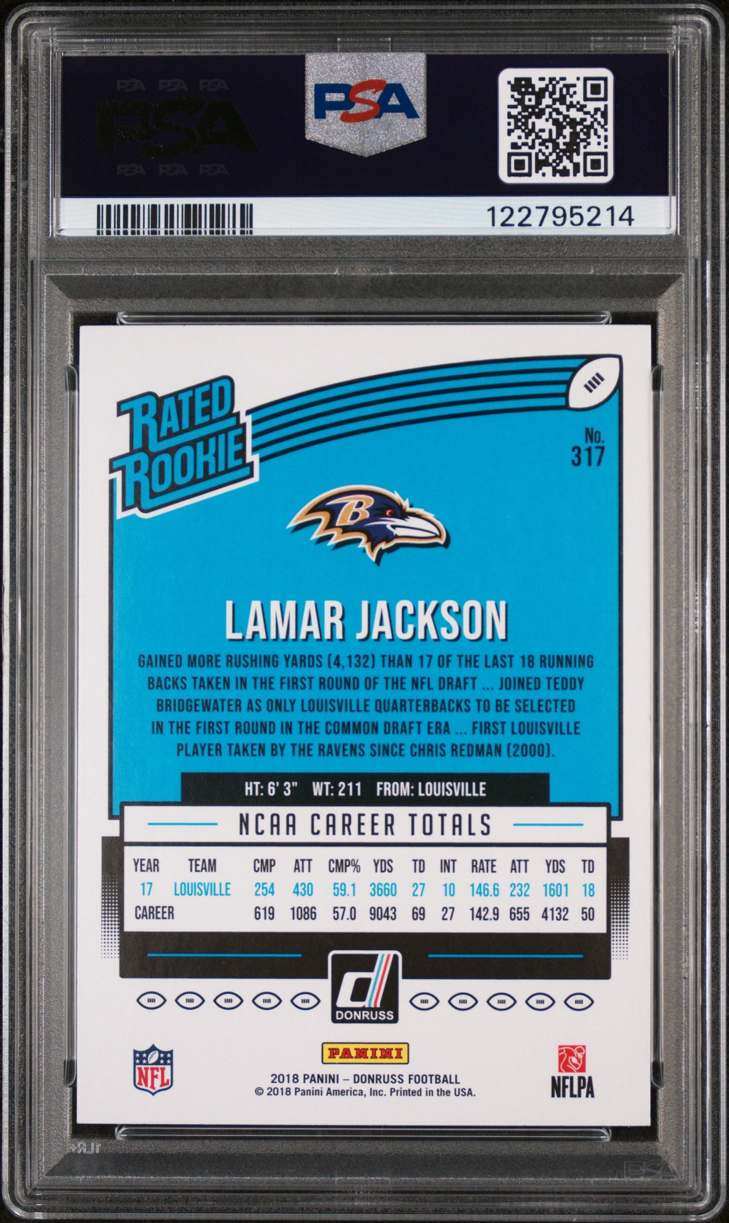 2018 Panini Donruss Rated Rookie Lamar Jackson #317 RC PSA 9