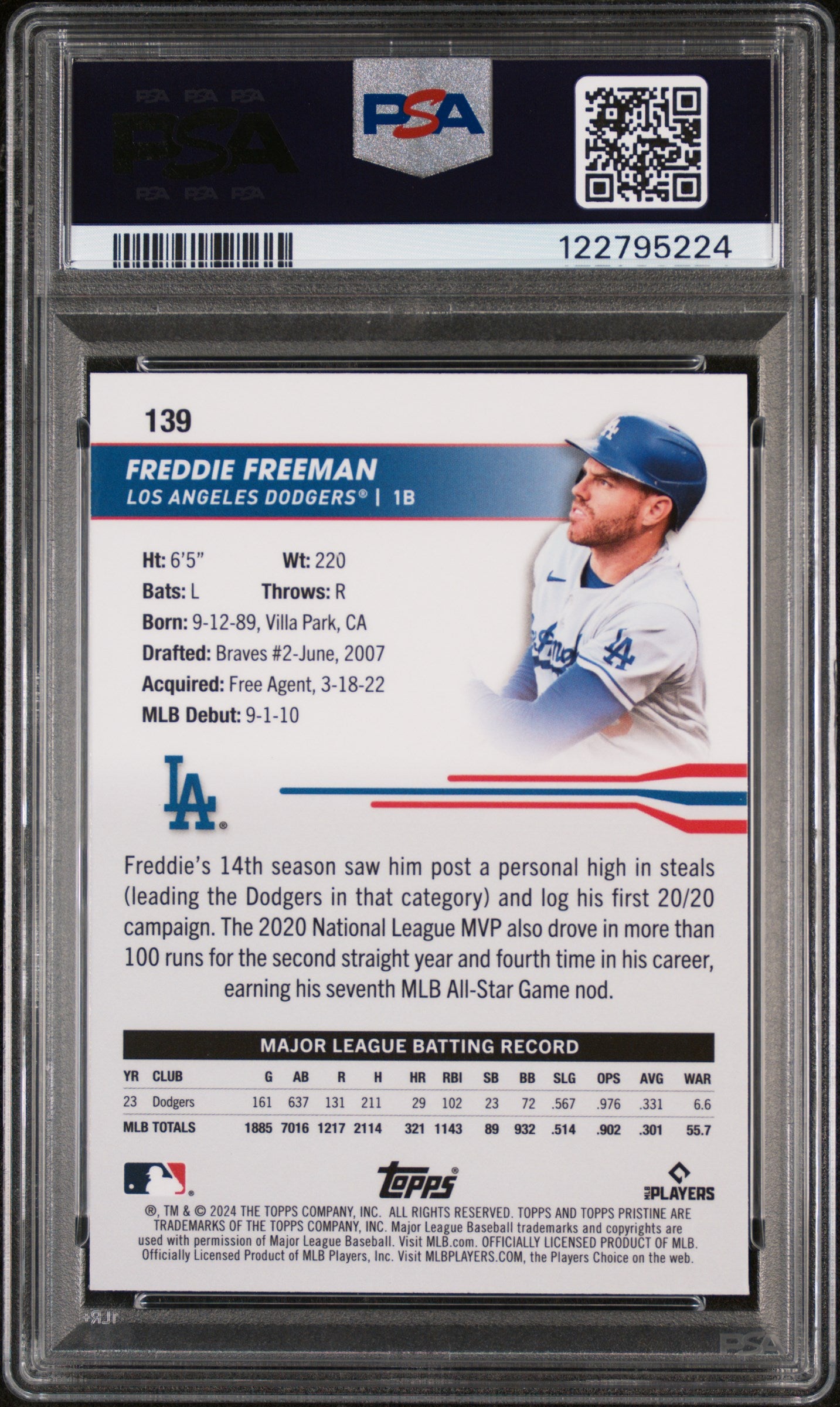 2024 Topps Pristine Orange Refractor Freddie Freeman #139 /25 PSA 9