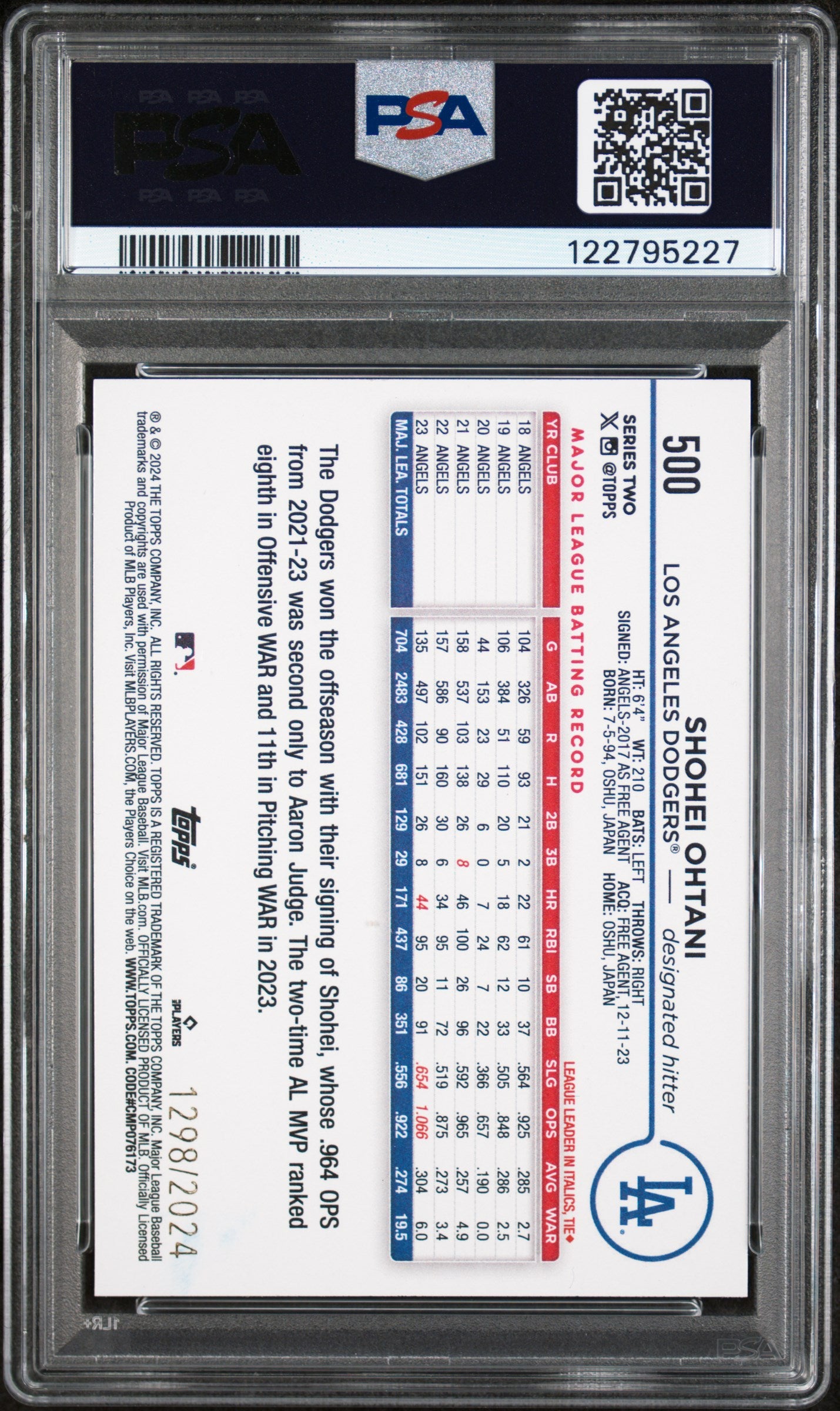 2024 Topps Series 2 Gold Shohei Ohtani #500 /2024 PSA 8