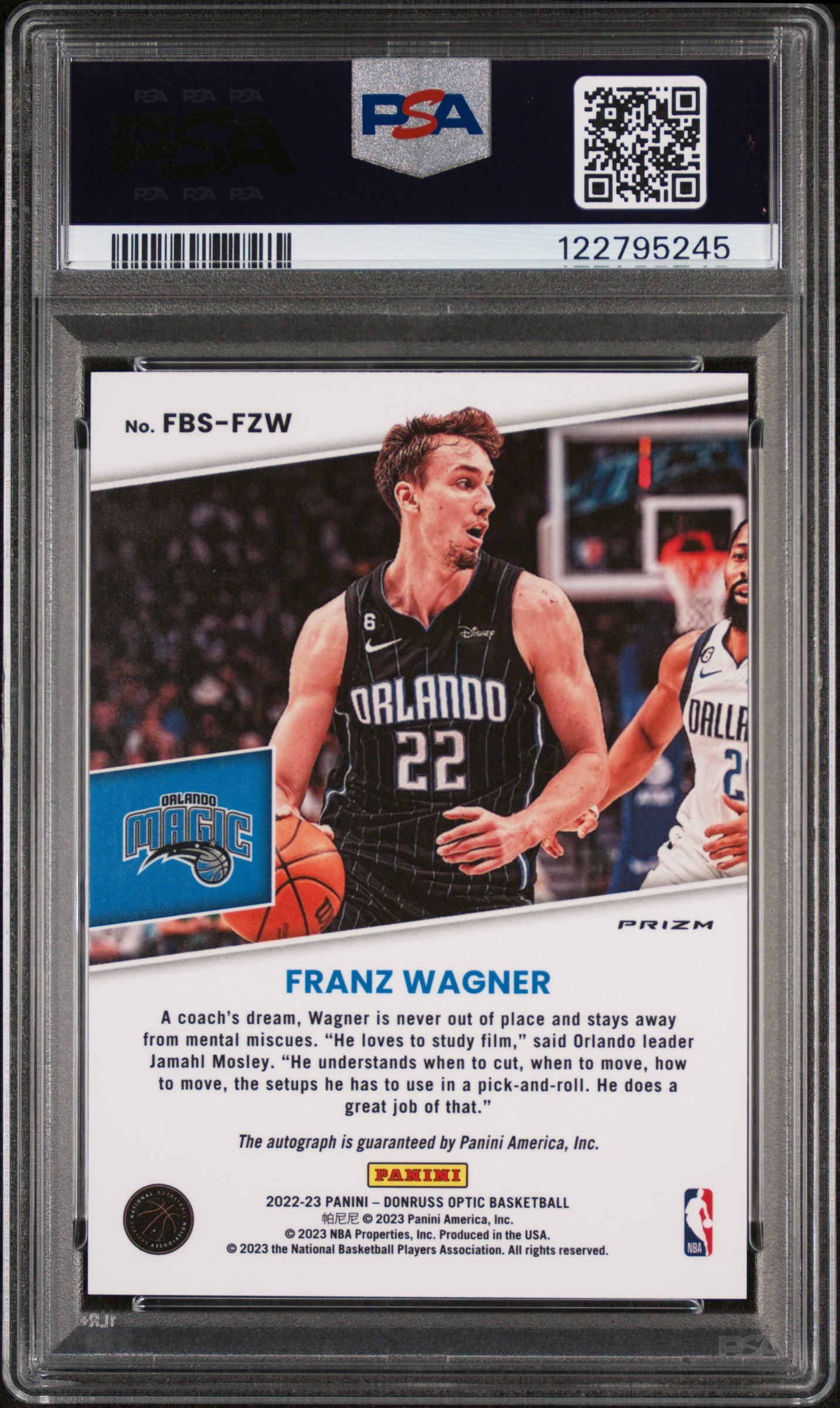 2022 Panini Donruss Optic Fast Break Signatures Franz Wagner #FBSFZW Auto PSA 10