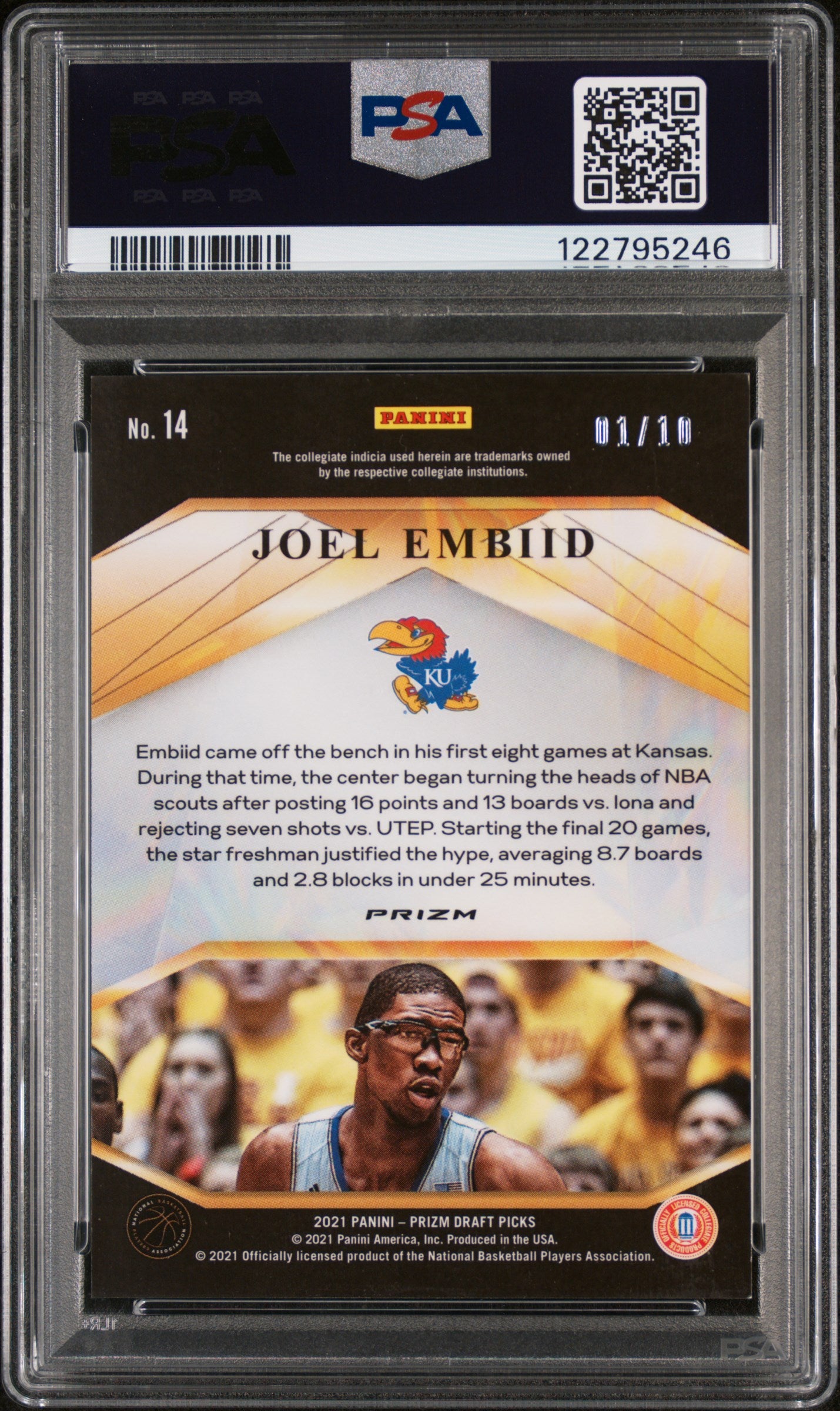 2021 Panini Prizm Draft Picks Brilliance Gold Prizm Joel Embiid #14 /10 PSA 9
