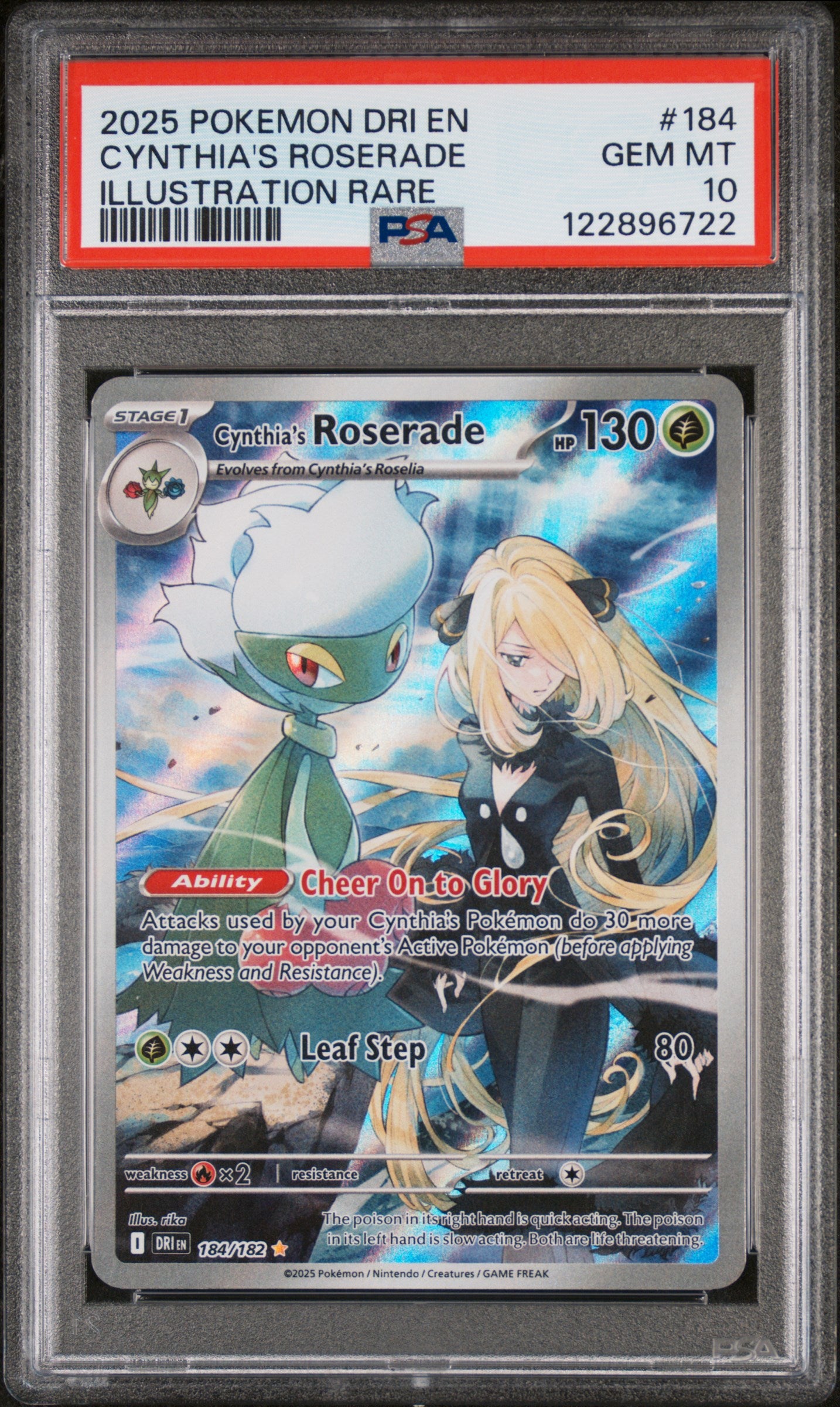 2025 Pokemon #184/182 Cynthia's Roserade Illustration Rare PSA 10