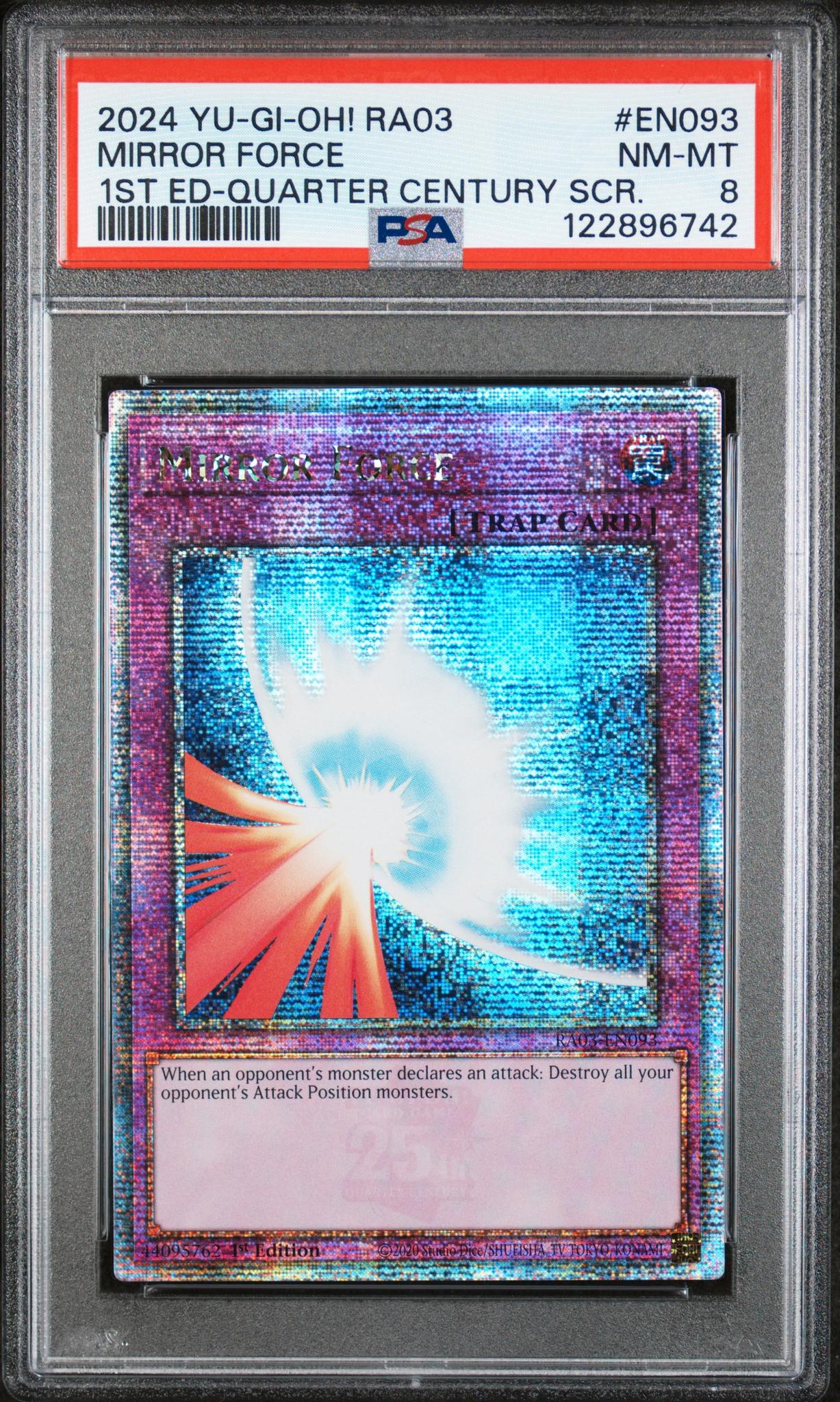 2024 Yu-Gi-Oh RA03 Quarter Century Secret Rare Mirror Force #EN093 1st Ed PSA 8
