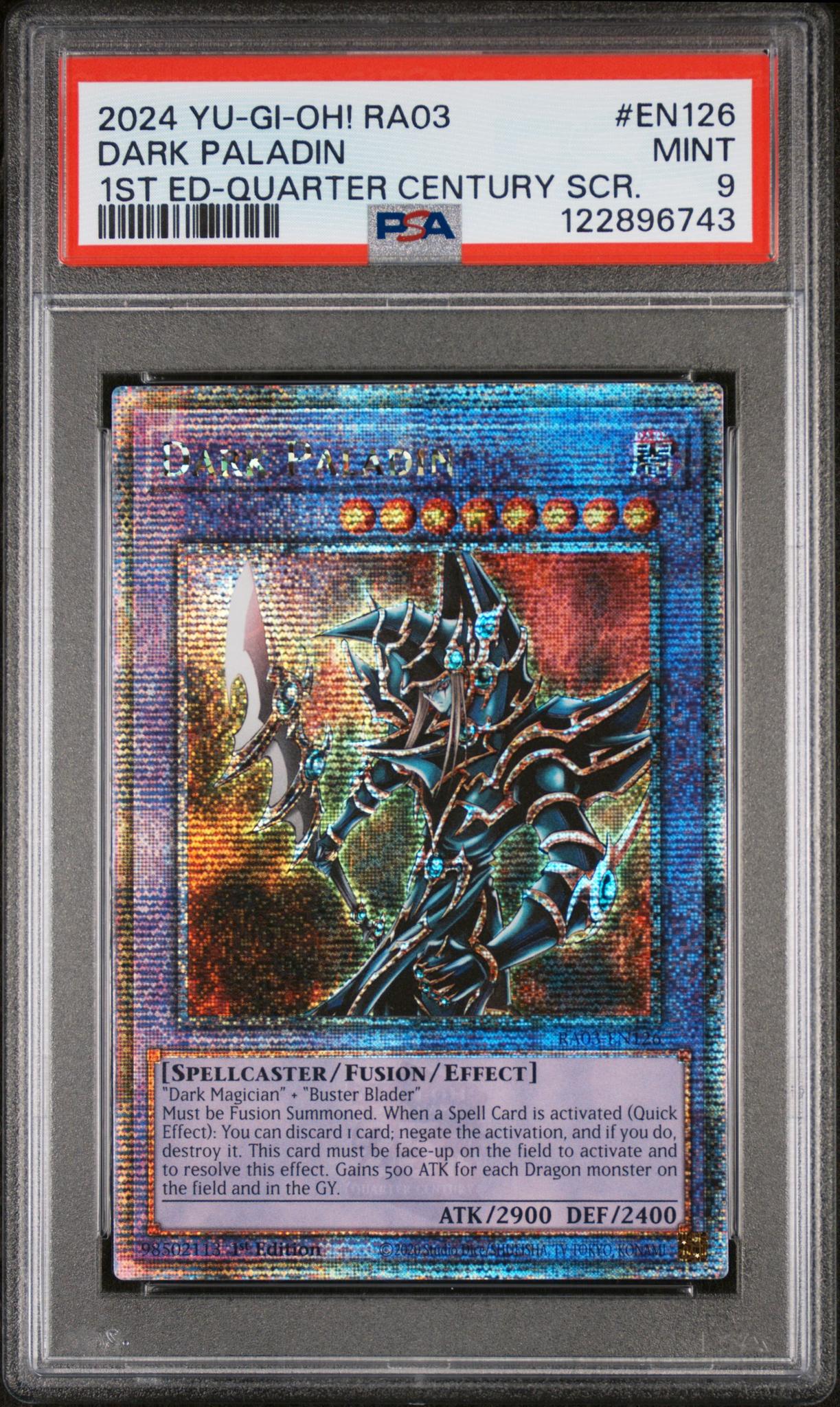 2024 Yu-Gi-Oh! RA03 Quarter Century SCR Dark Paladin #EN126 1st Edition PSA 9