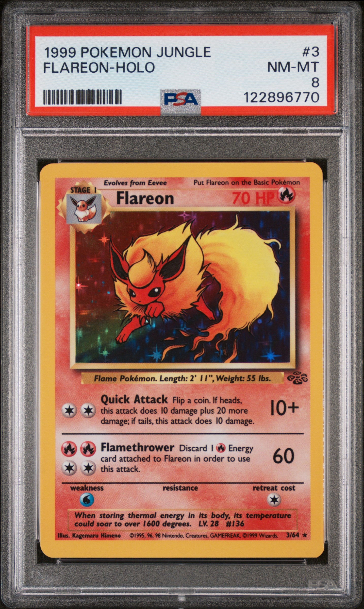 1999 Pokémon Jungle Flareon #3/64 Holo PSA 8