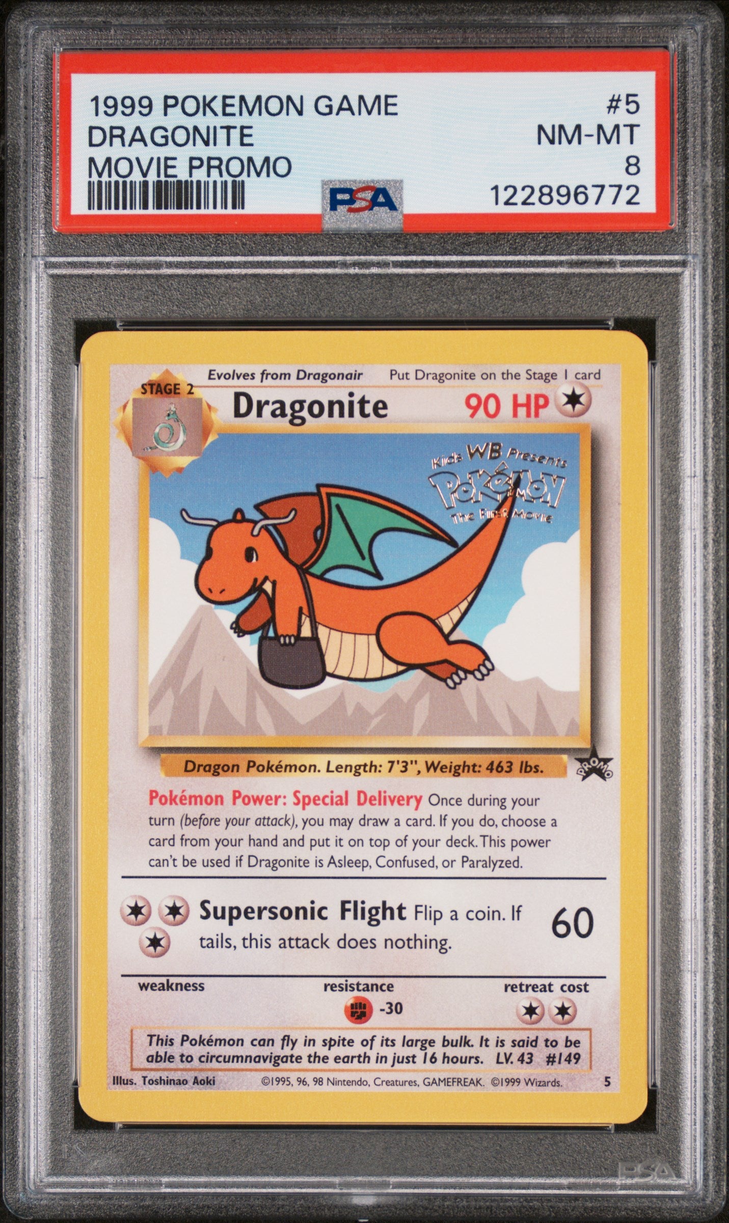 1999 Pokémon Wizards Black Star Promo Movie Promo Dragonite #5 PSA 8